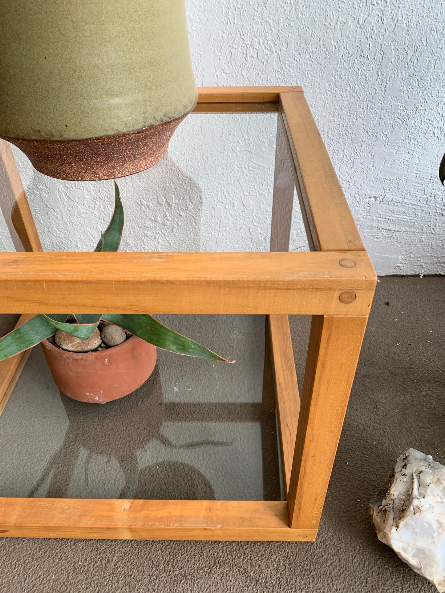 Vintage Wood and Glass Cube Table