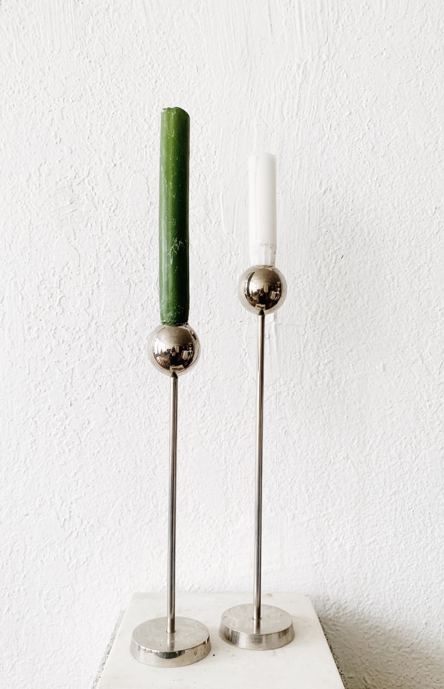 Mid Century Chrome Candle Holder Pair