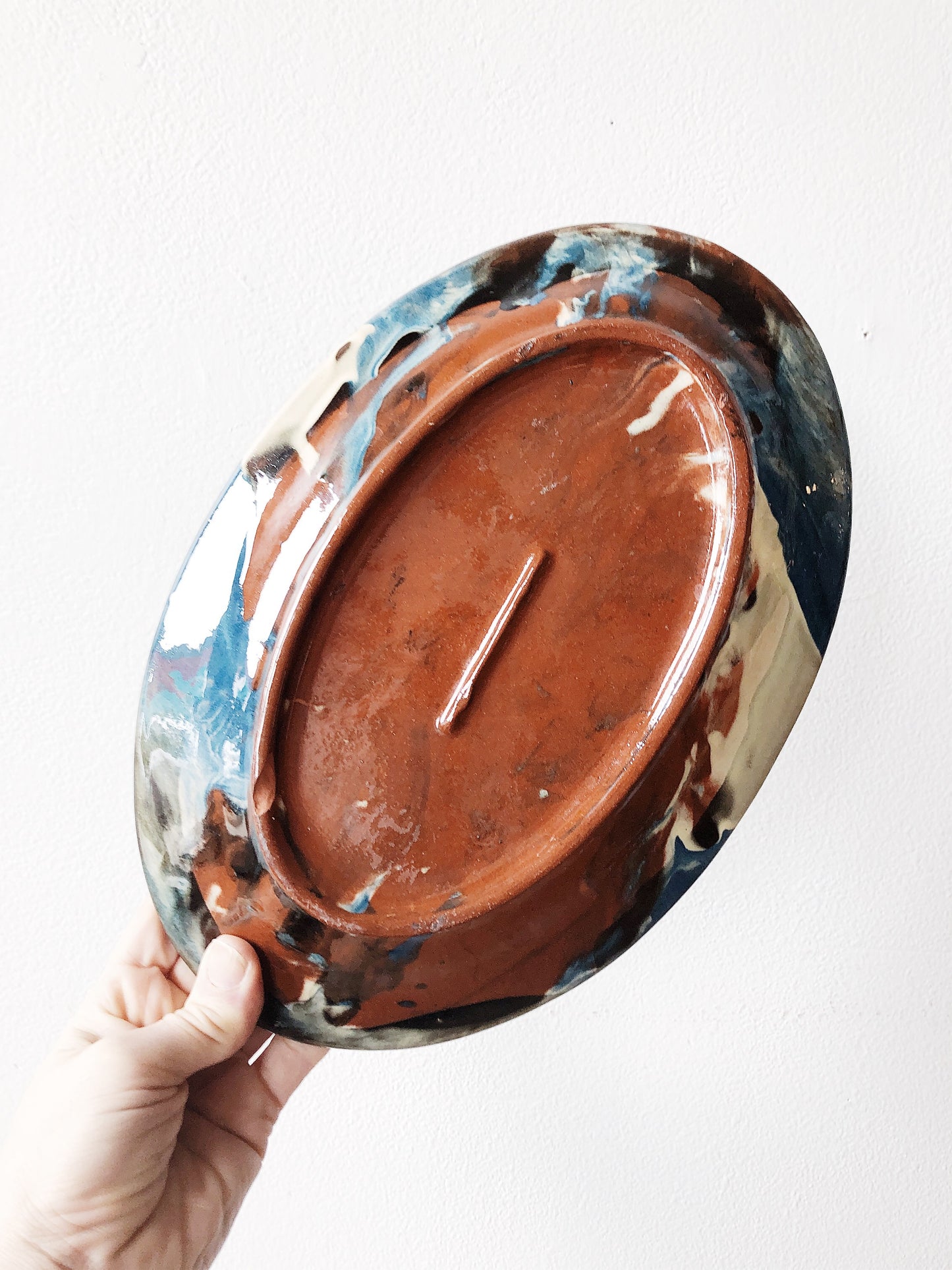 Vintage Signed Indigo Agateware Plate