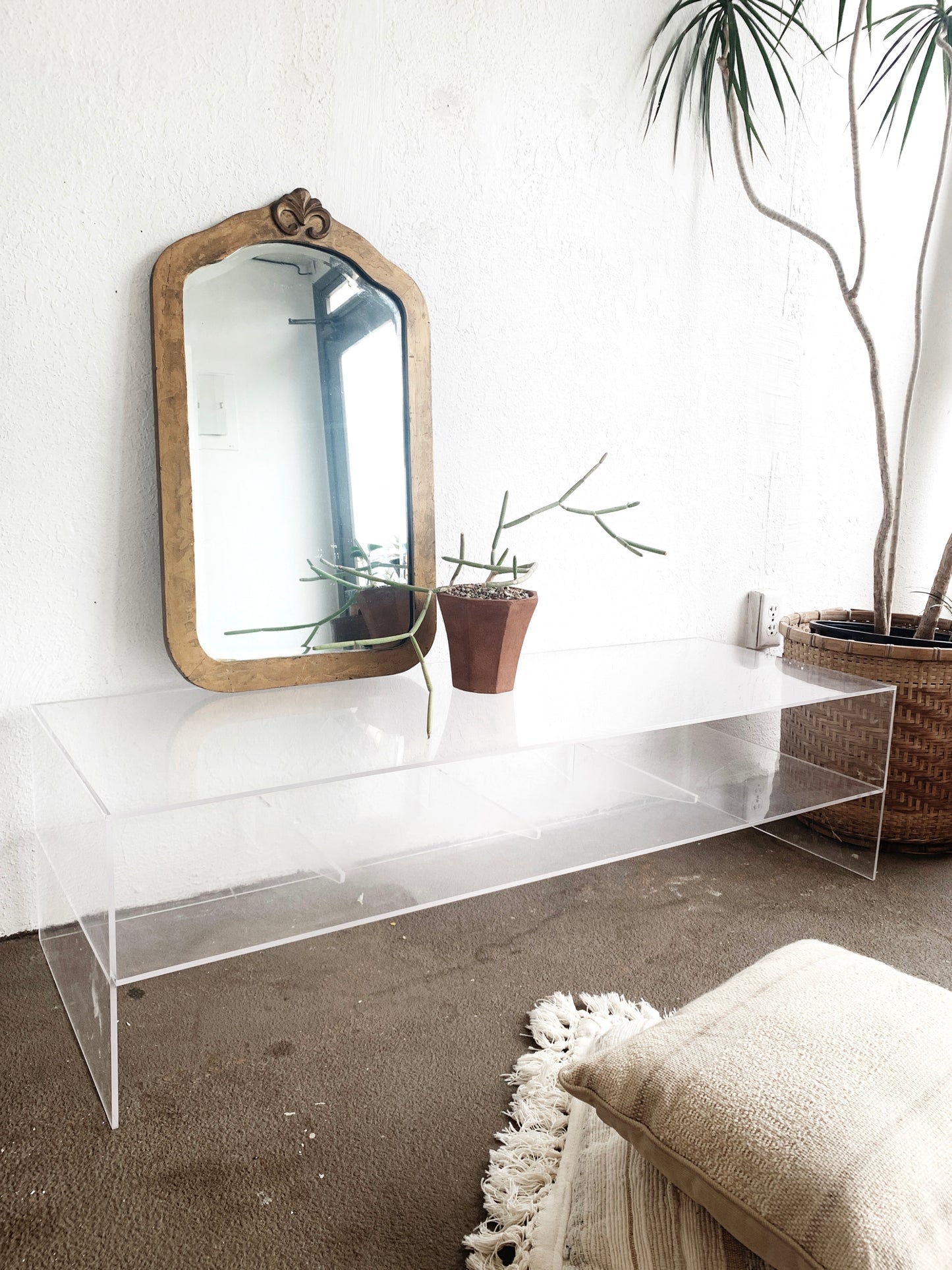 Vintage Lucite / Clear Acrylic Low Console Shelf