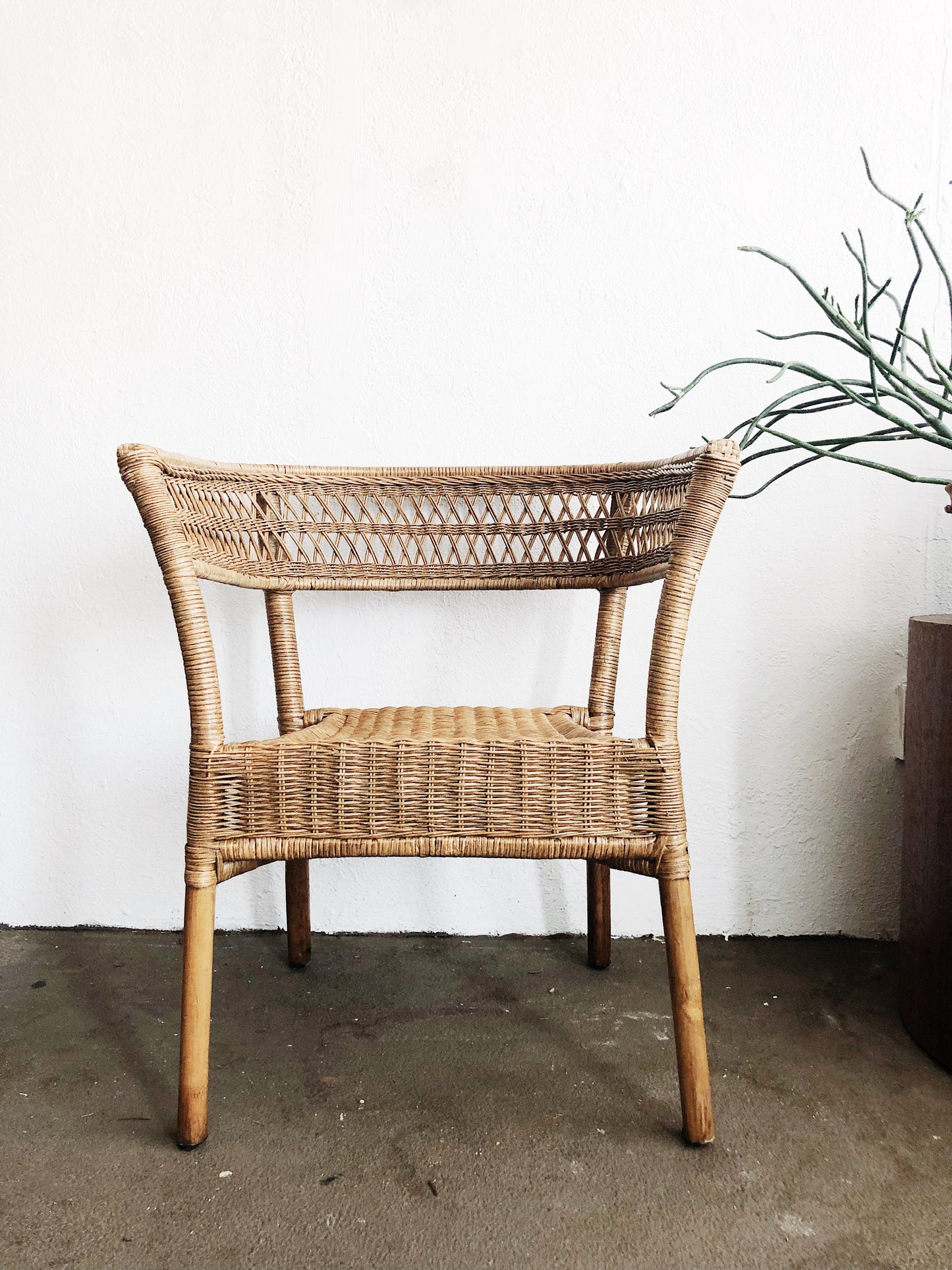Vintage Barrel Back Wicker Chair