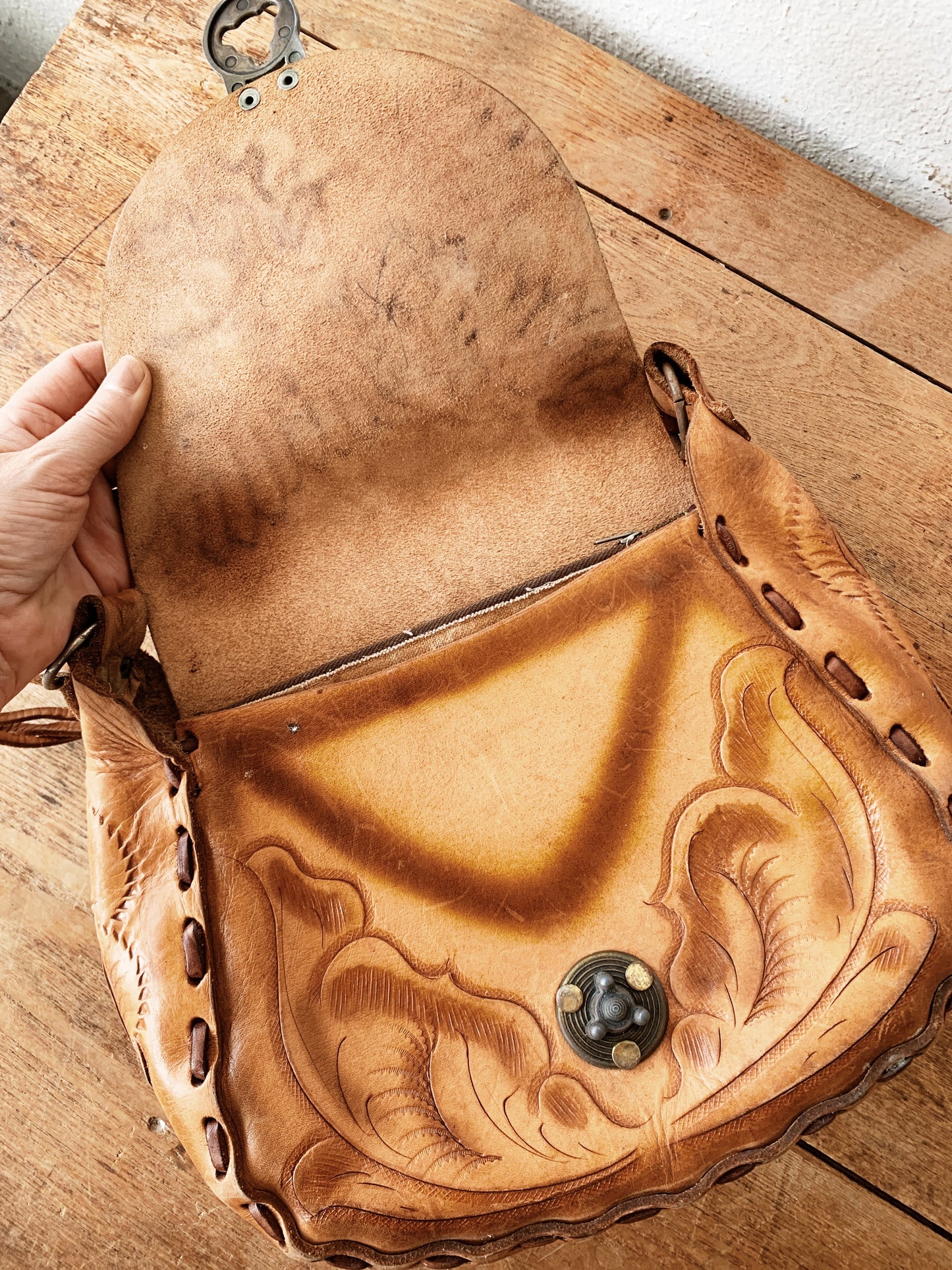 Vintage Tool Leather Eagle with Roses Purse