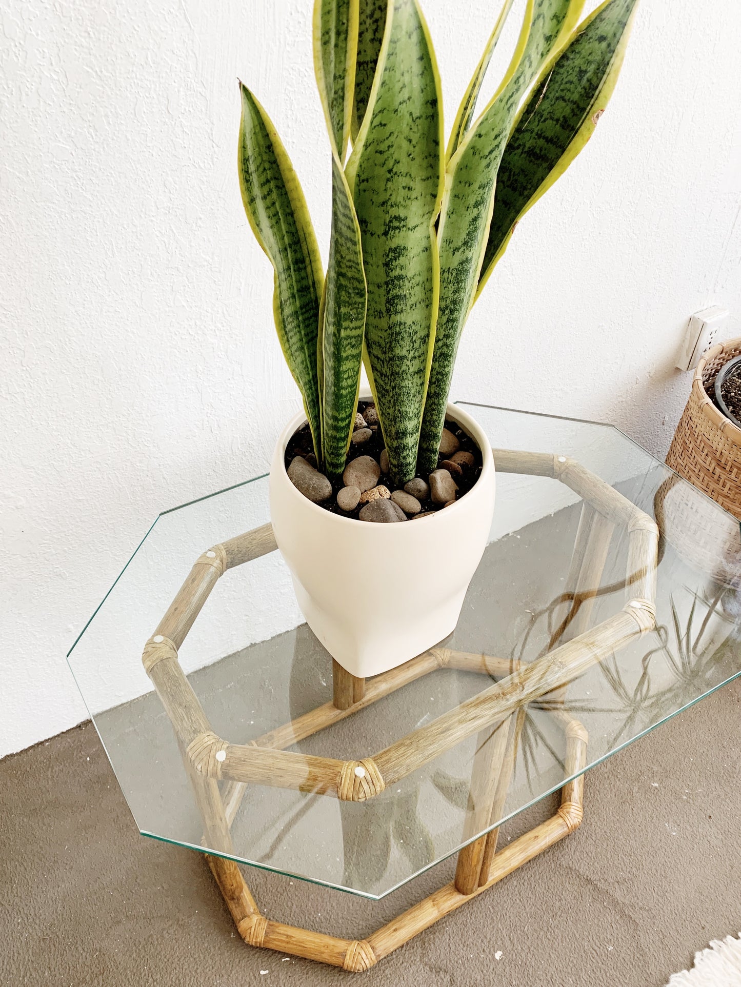 Vintage Bamboo Table w Glass Top