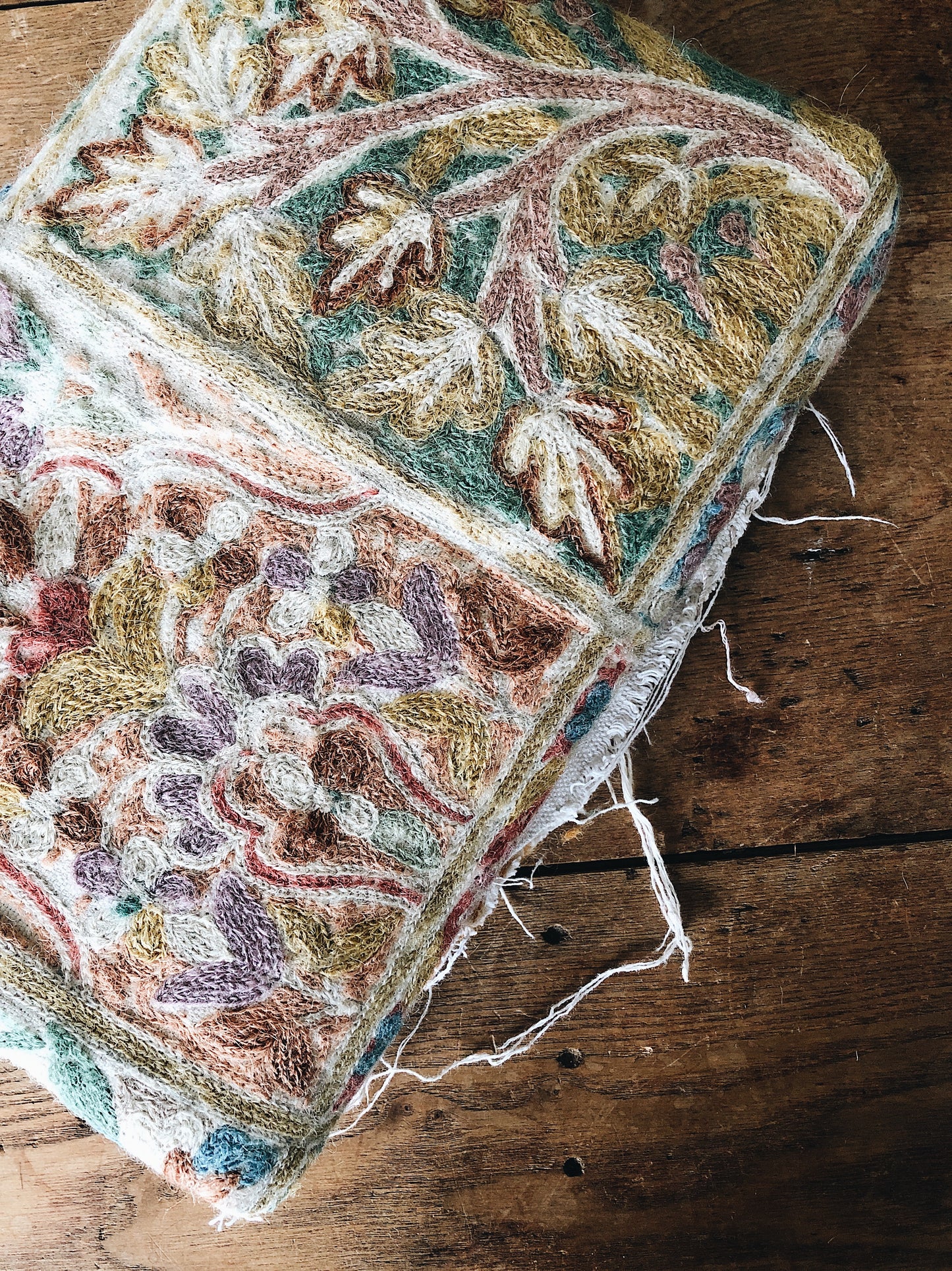 Vintage Wool Crewel Embroidered Textile