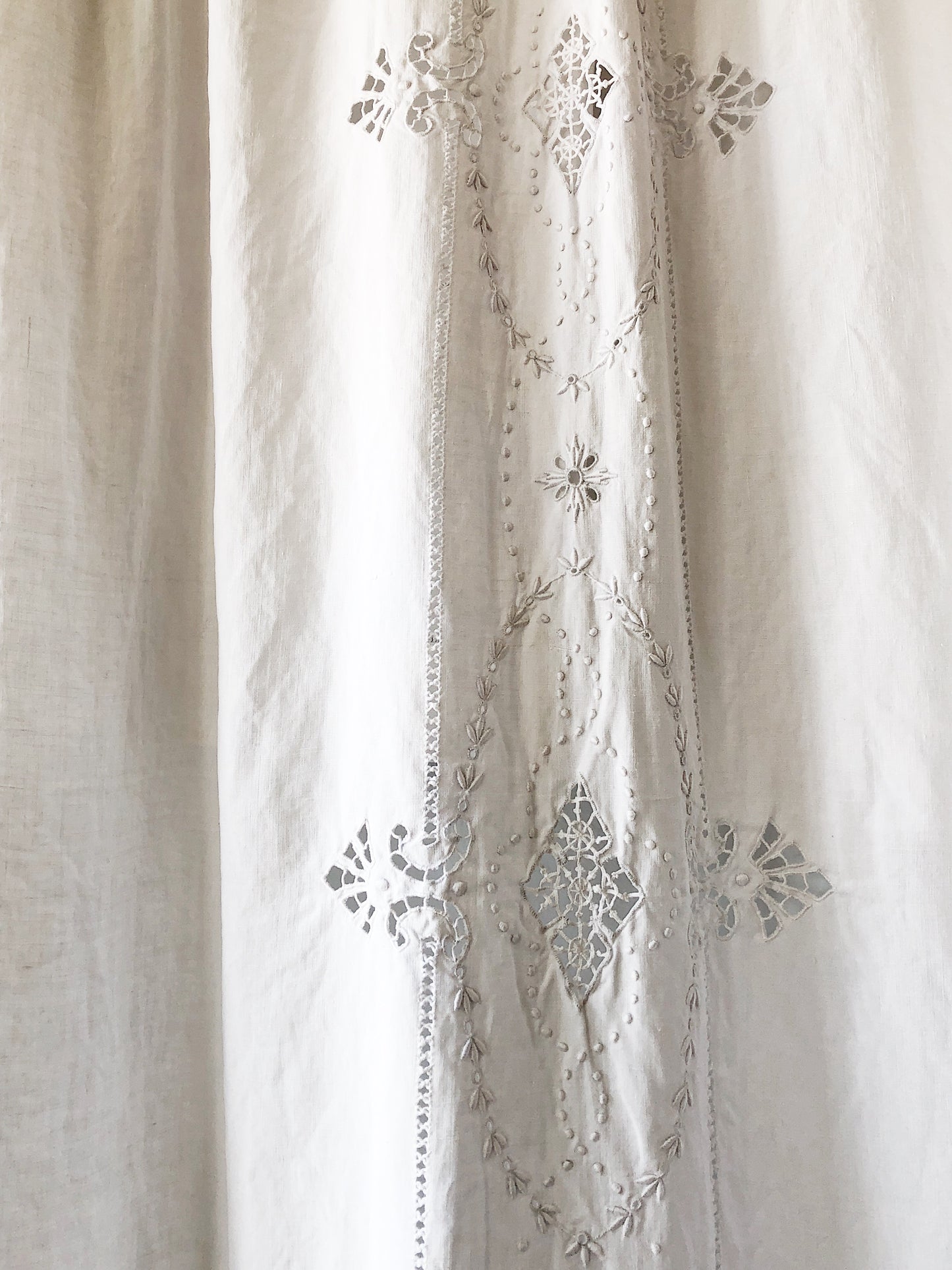 Antique Linen Embroidered Coverlet