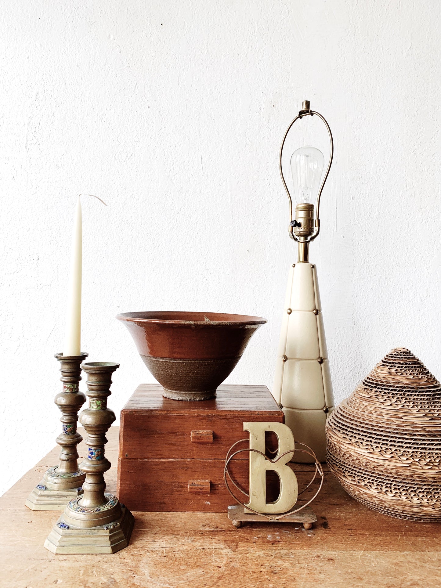 Mid Century Brass Studded Lamp