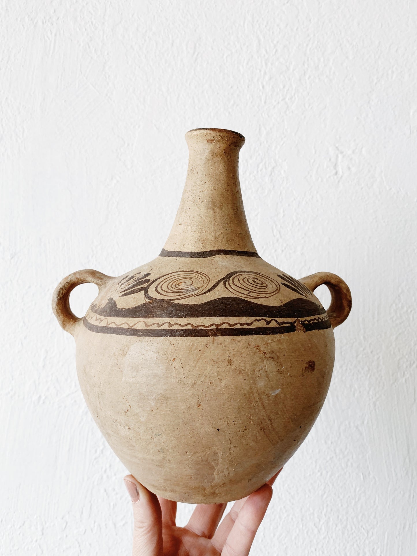 Vintage Hand Painted Clay Jug / Vase