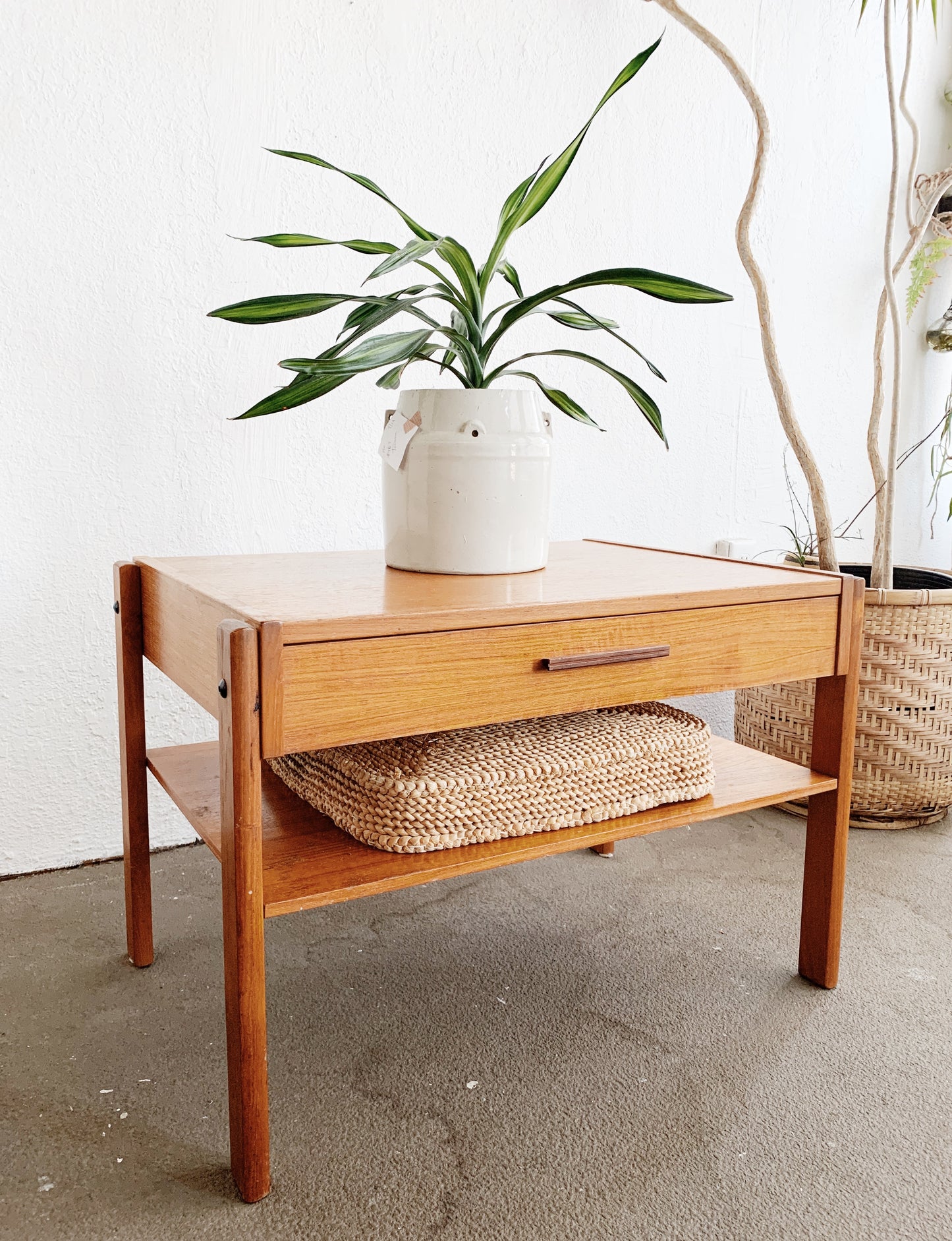 Vintage Wood End Table with Drawer