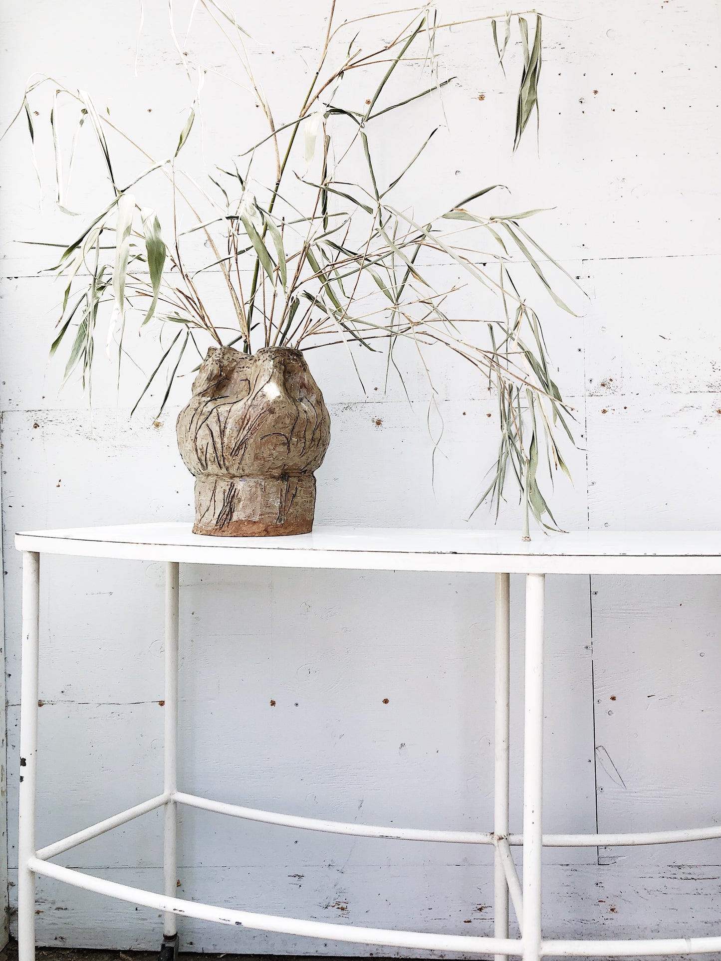Vintage Industrial Convex Table on Wheels
