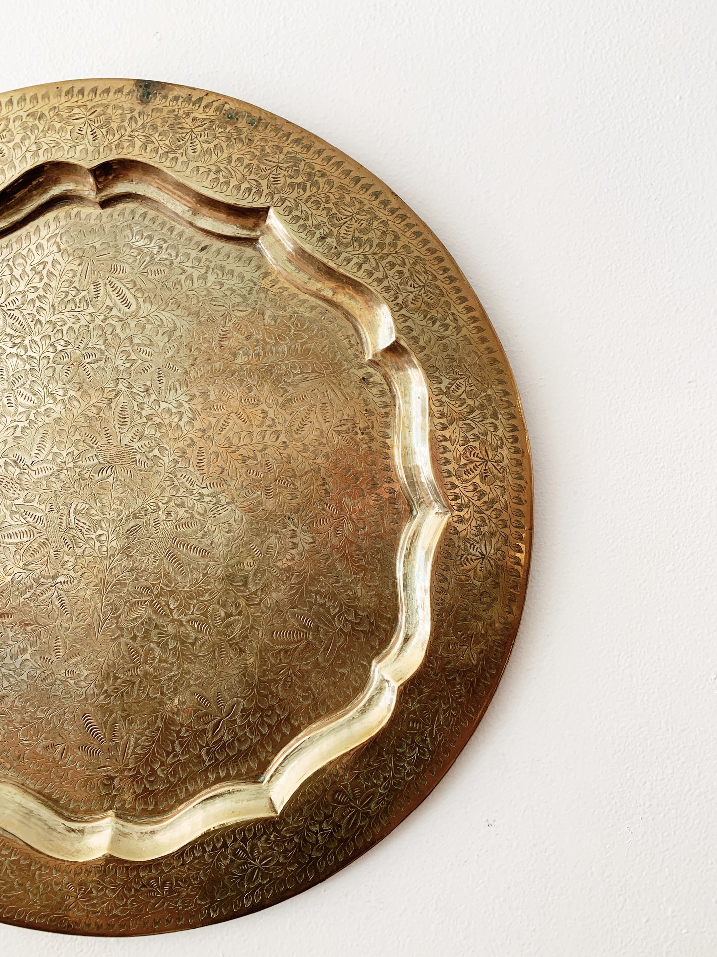 Incised Vintage Brass Tray with Hanger