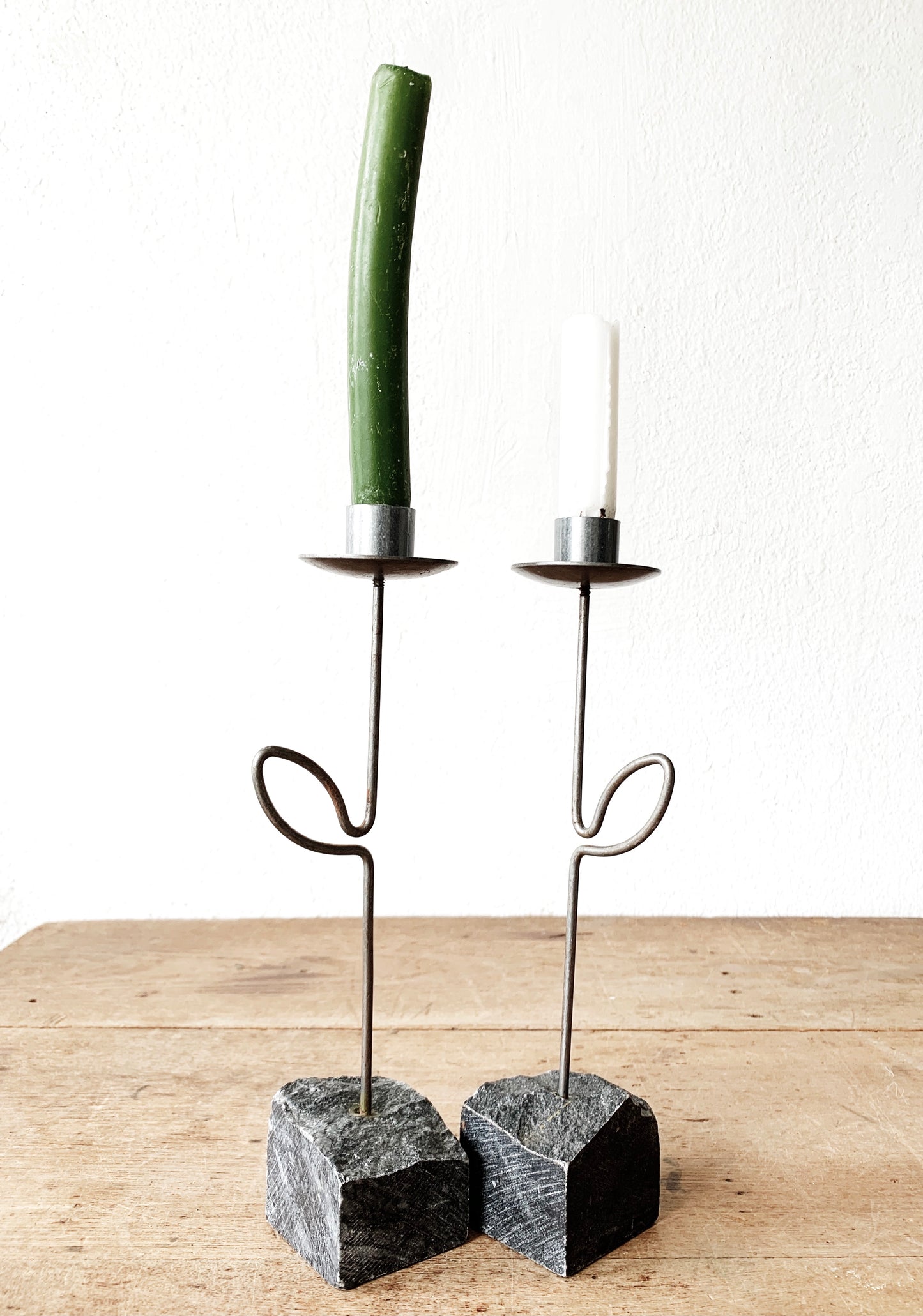 Vintage Stone and Iron Candle Holders