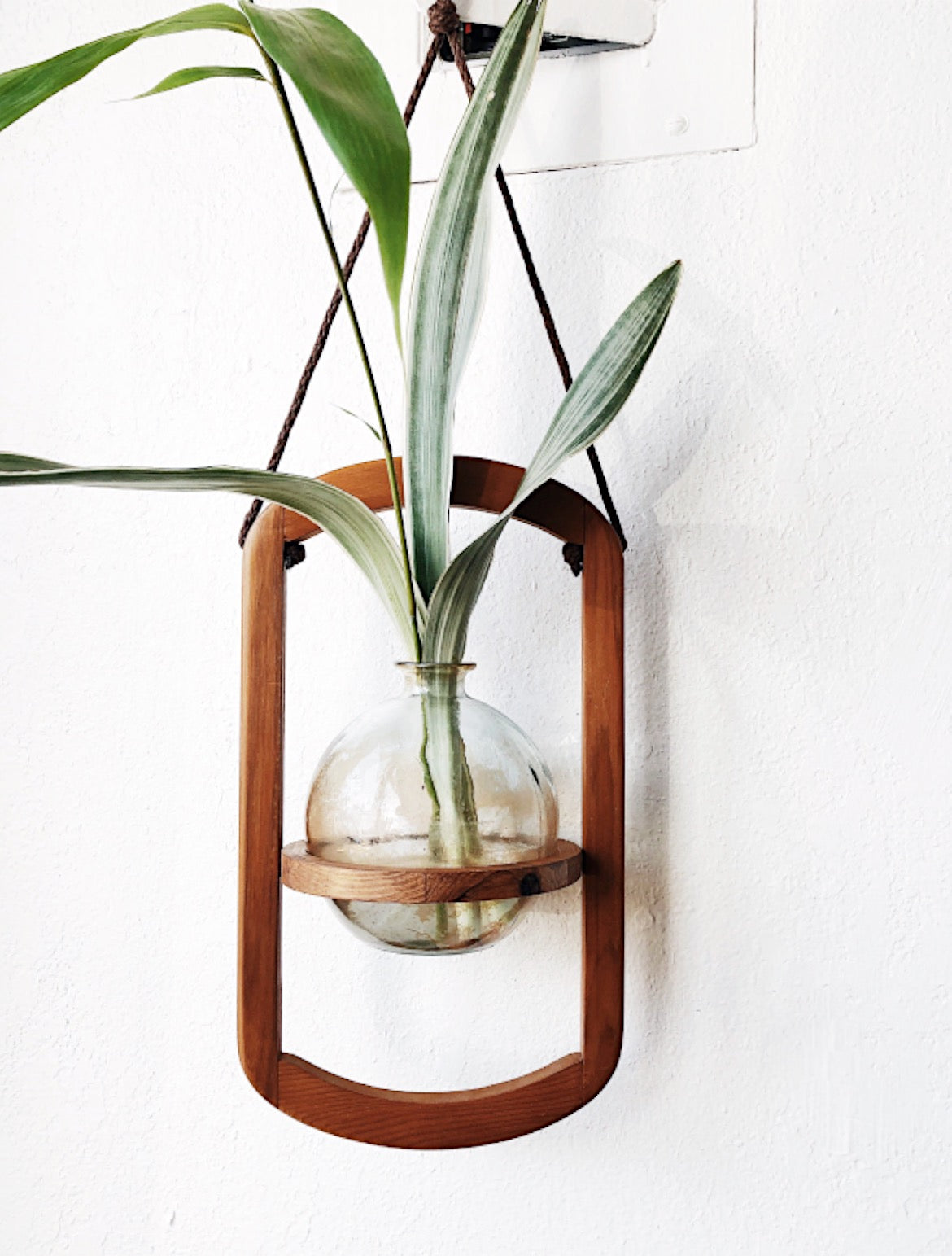 Vintage Mid Century Teak Plant Hanger with Pot