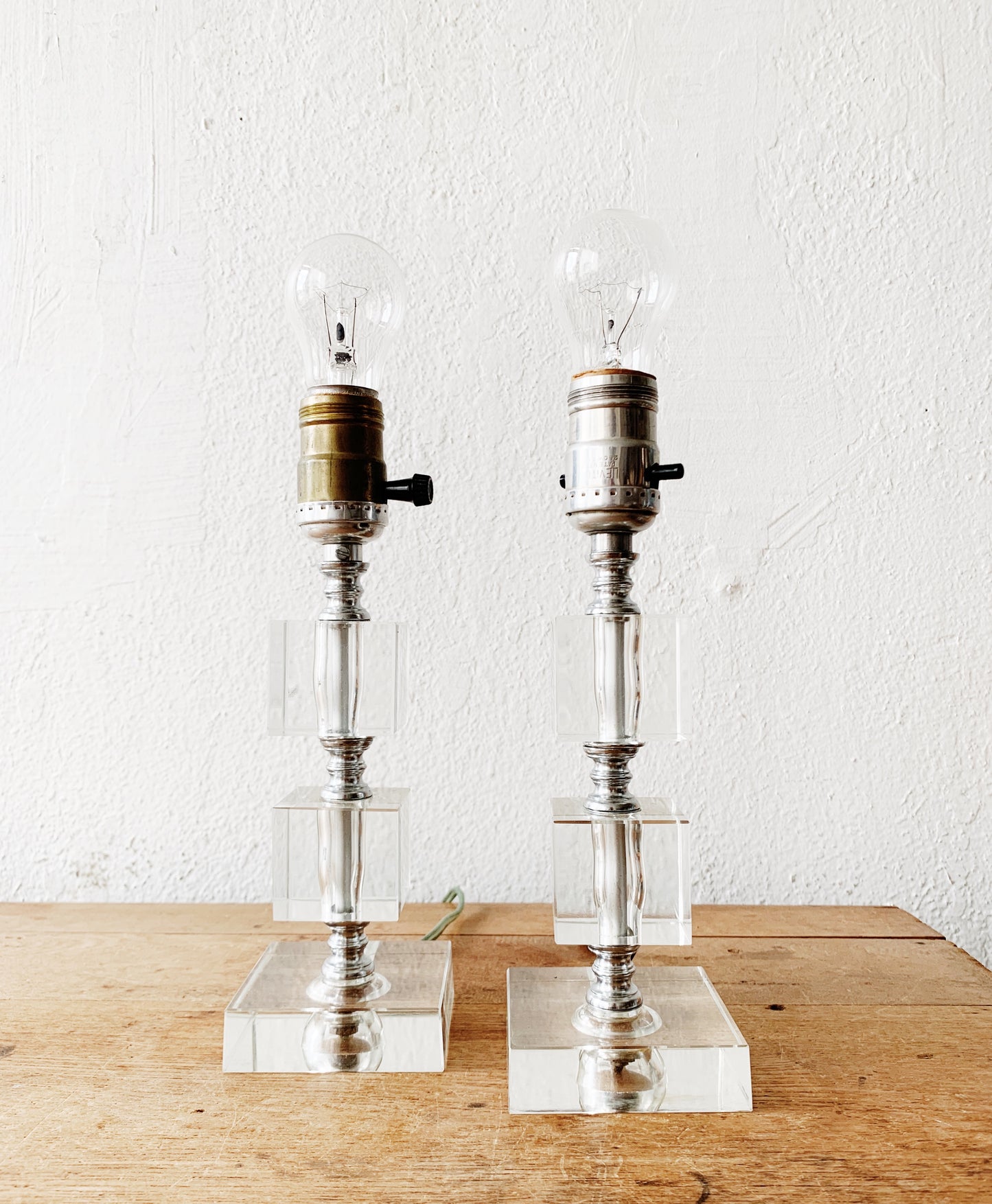 Mid Century Glass Cube Lamp with Shade