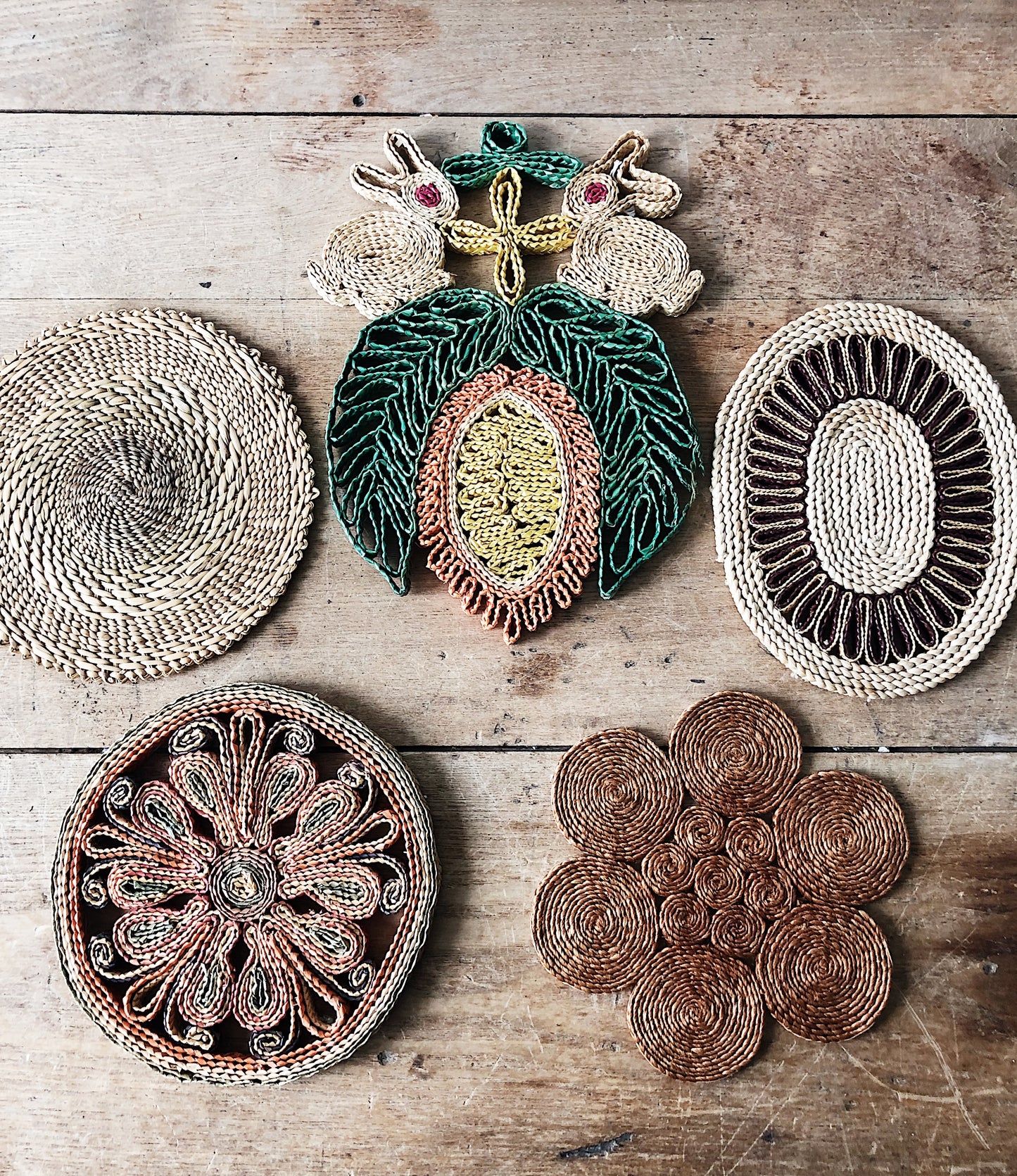 Vintage Straw Trivet Collection