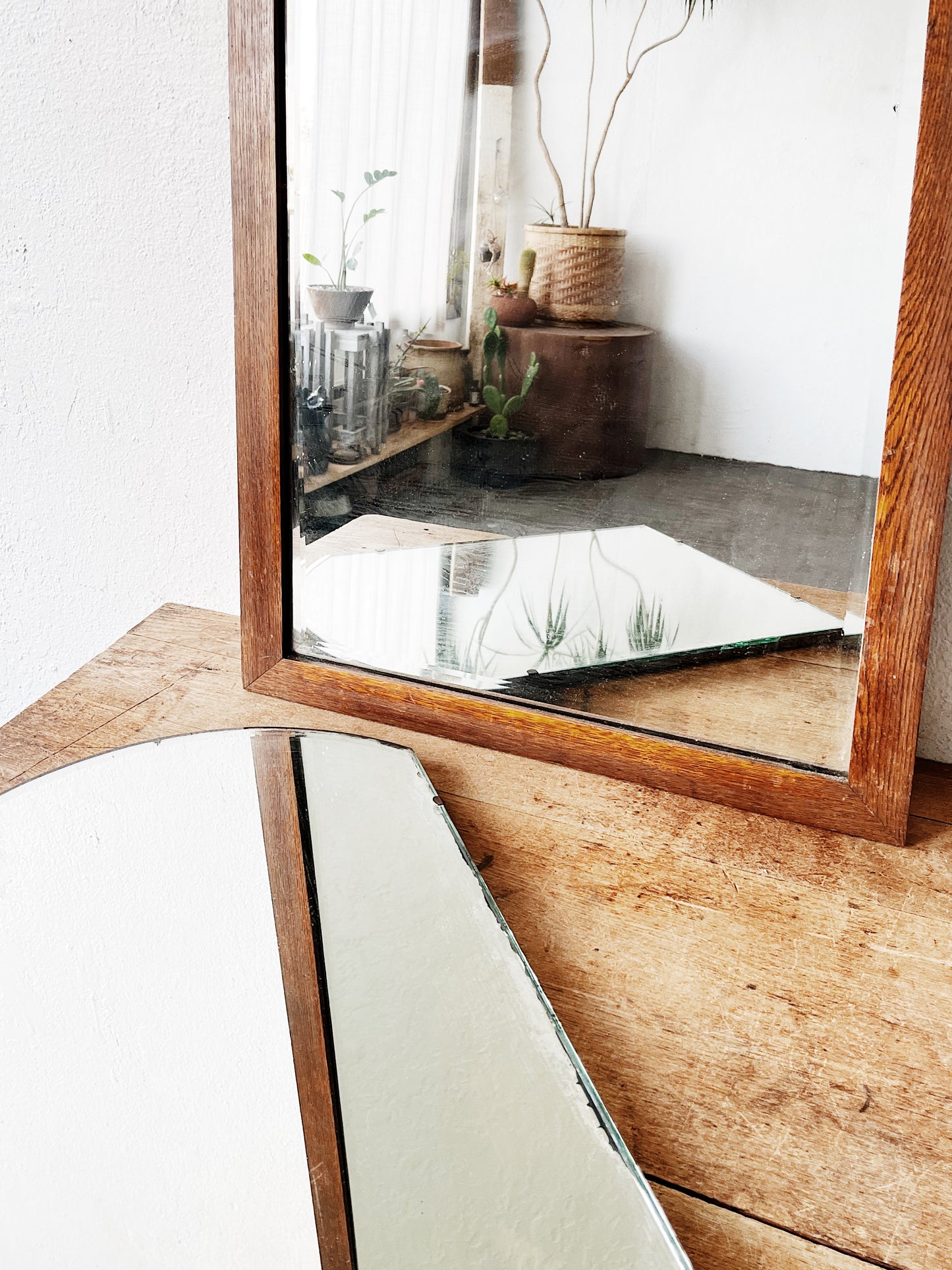 Antique Tall Arched Wood Mirror