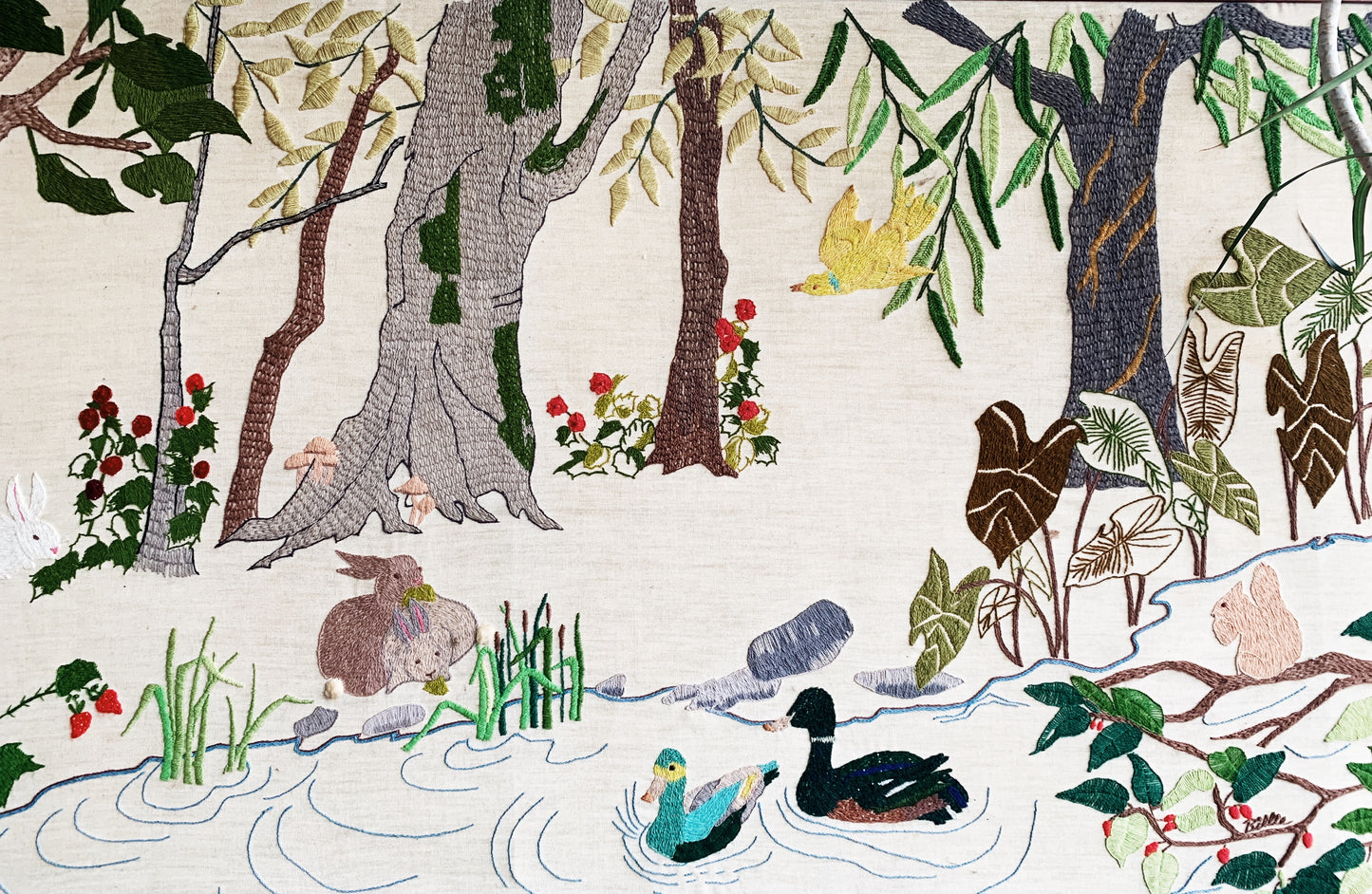 Giant Vintage Needlepoint Forest Landscape