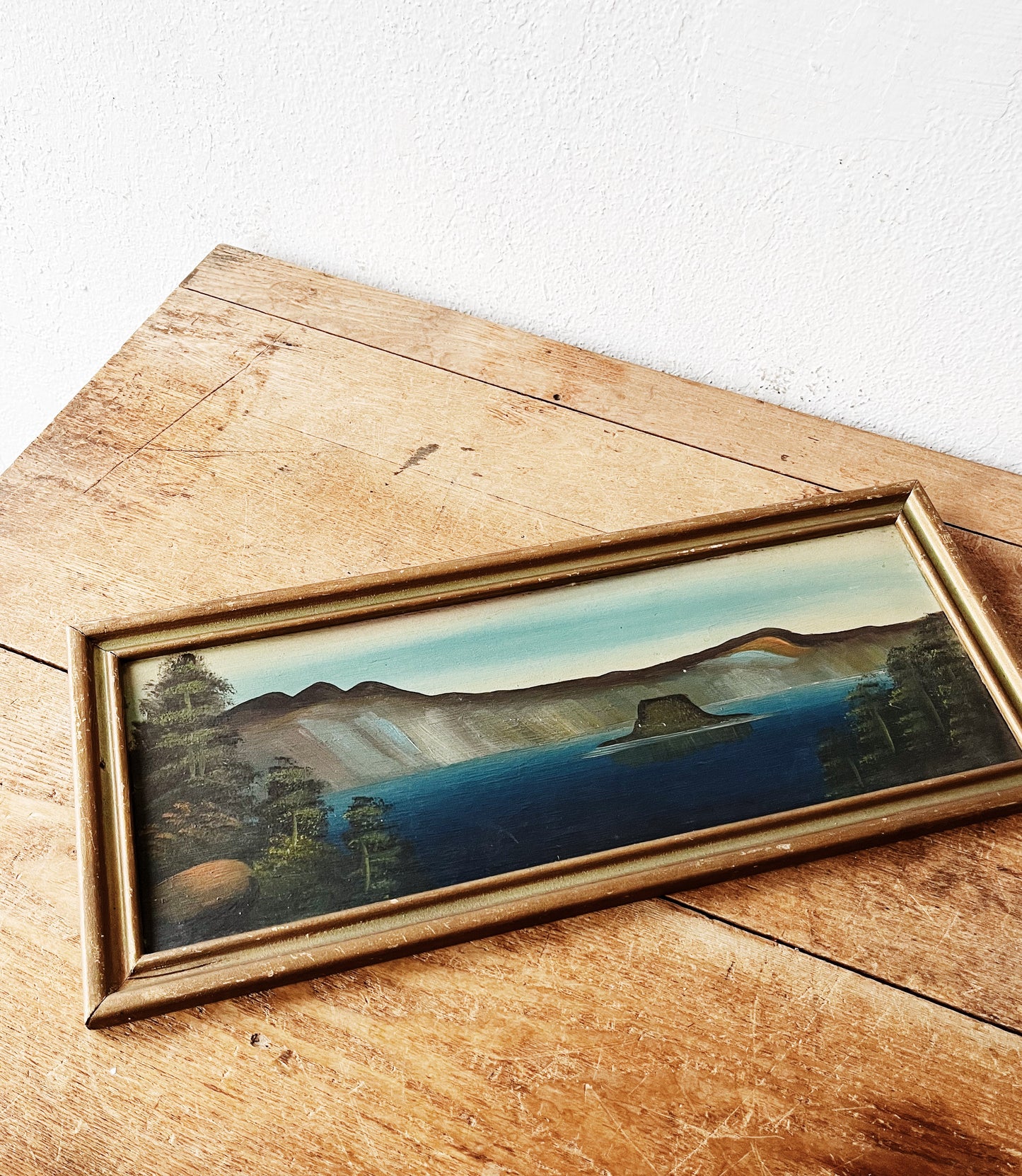 Vintage Crater Lake Landscape Painting