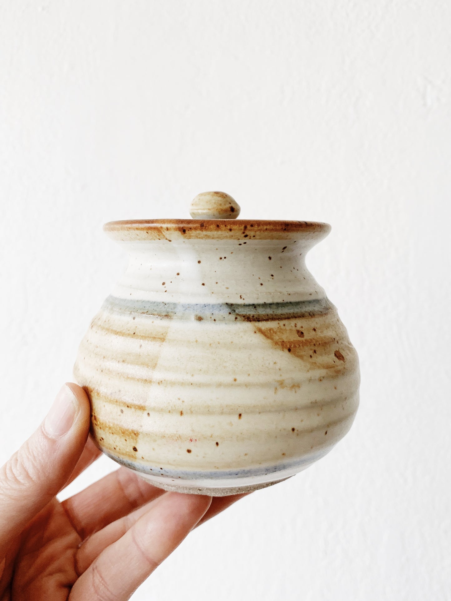 Vintage Stoneware Honey or Sugar Pot / Lidded Jar