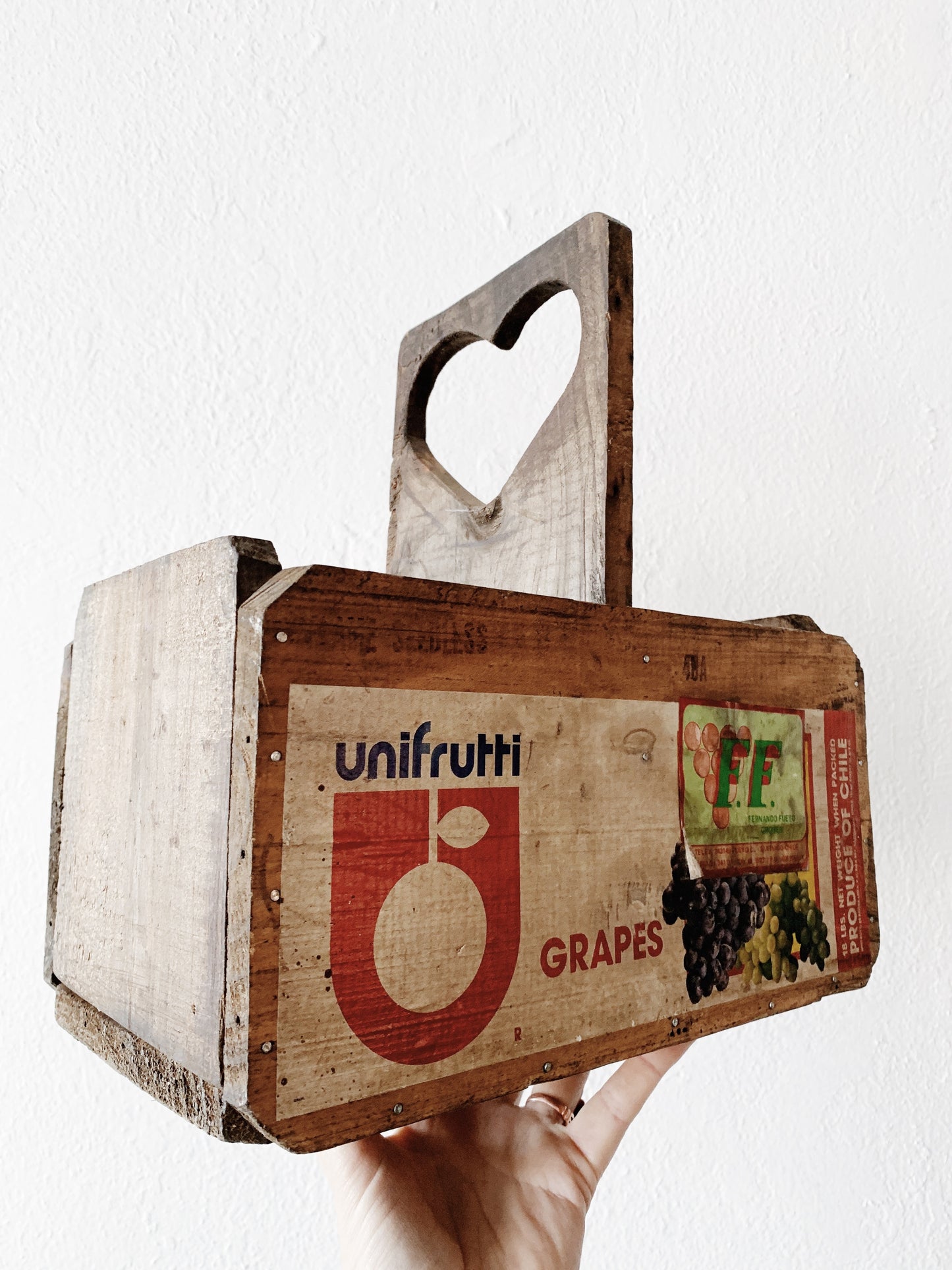 Vintage Wood Fruit Box with Heart Handle
