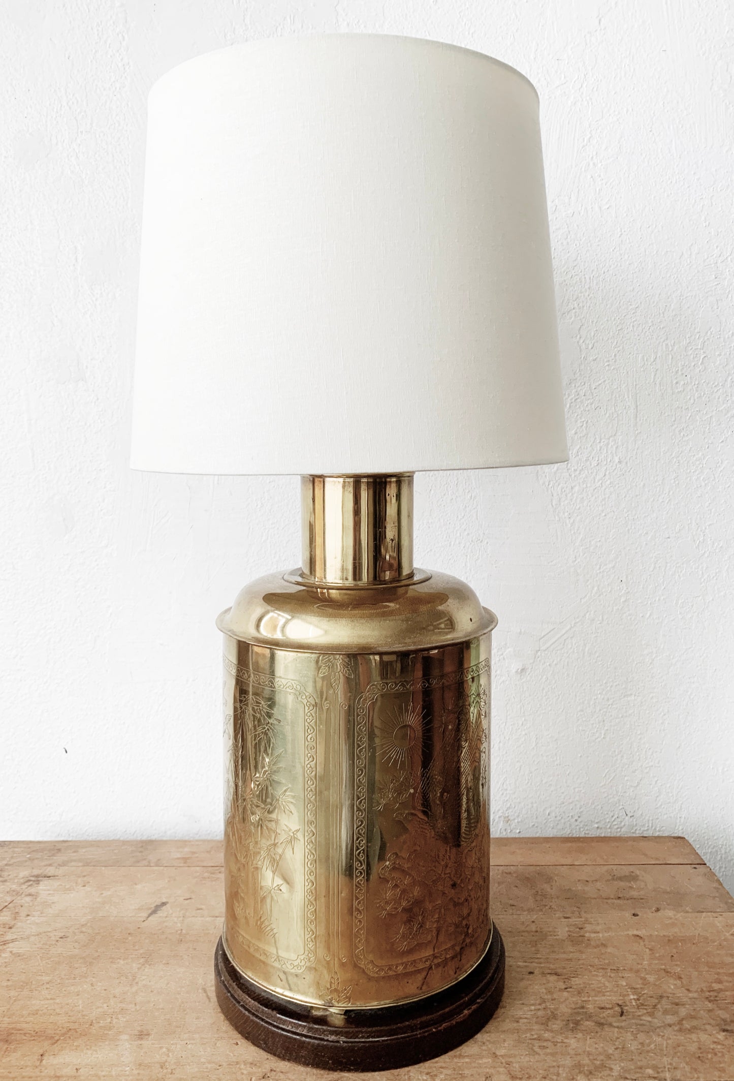 Vintage Etched Brass Lamp