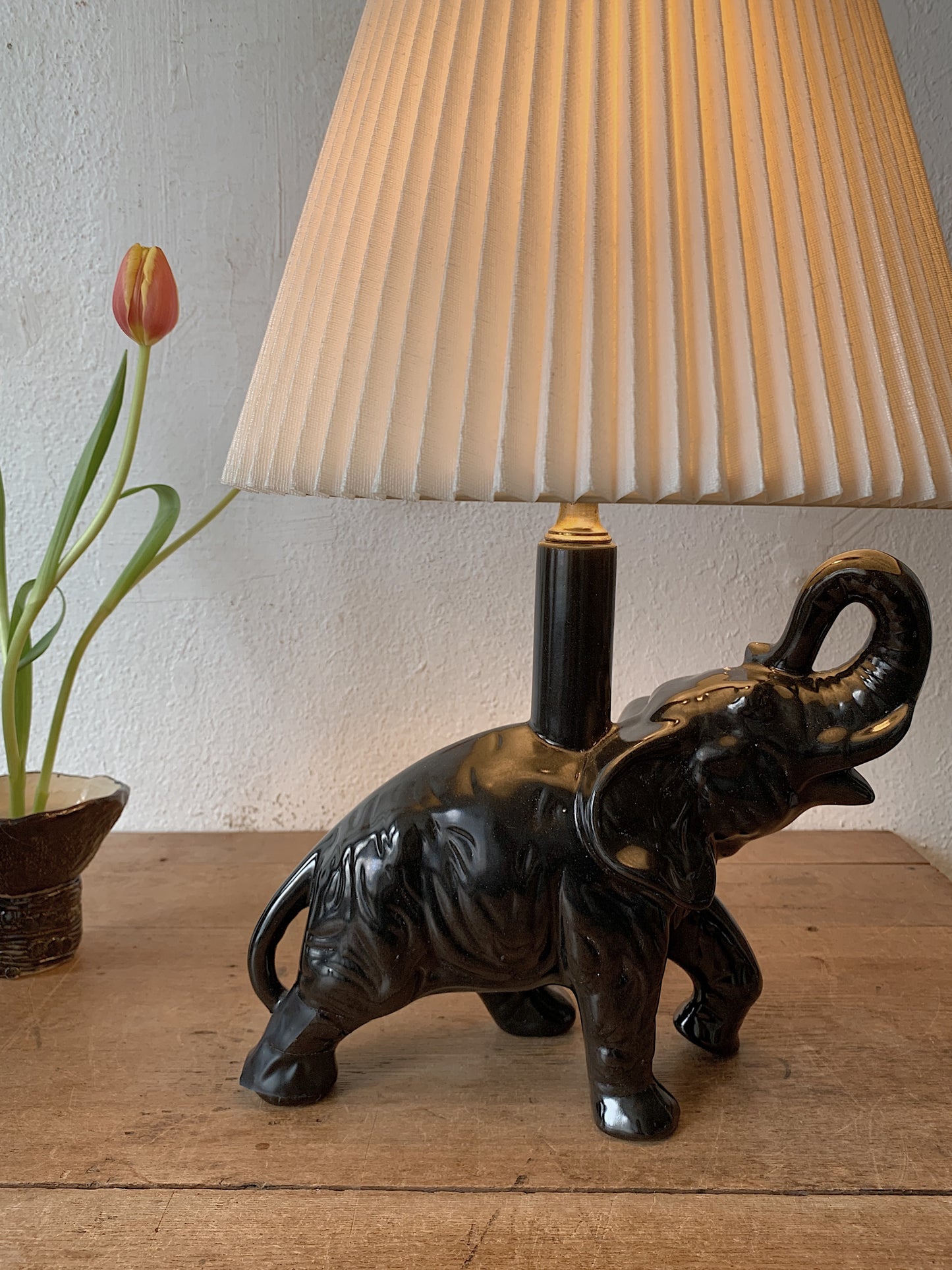 Vintage Ceramic Lamp with Pleated Shade