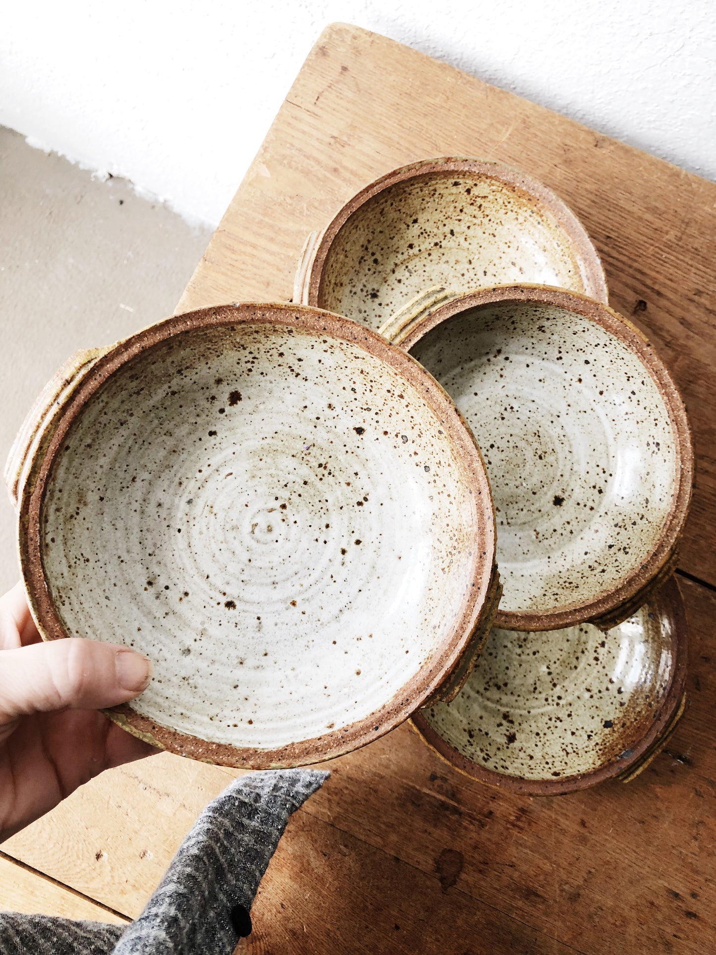 Set of Four Vintage Handmade Stoneware Bowls