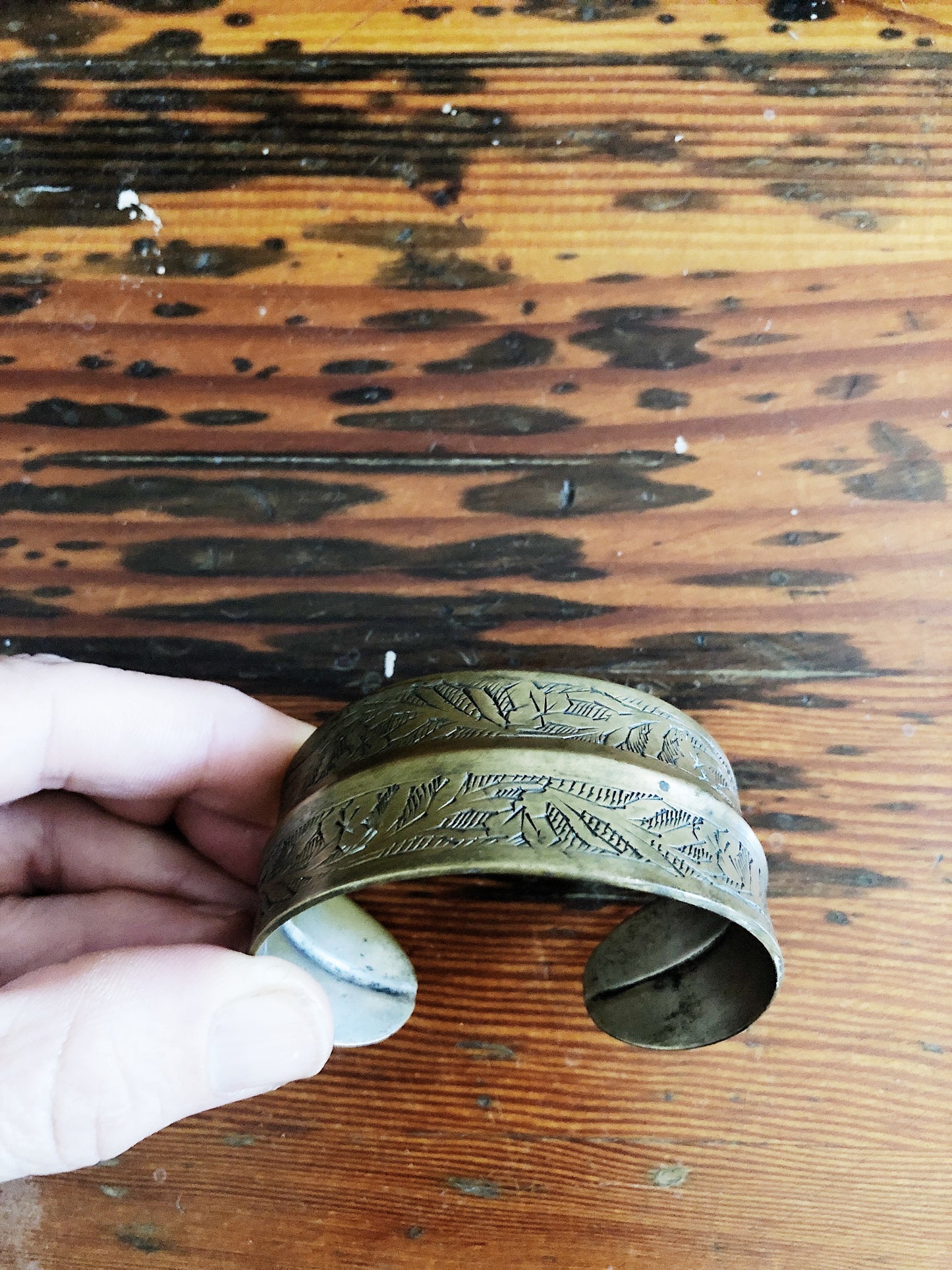 Vintage Incised Brass Cuff