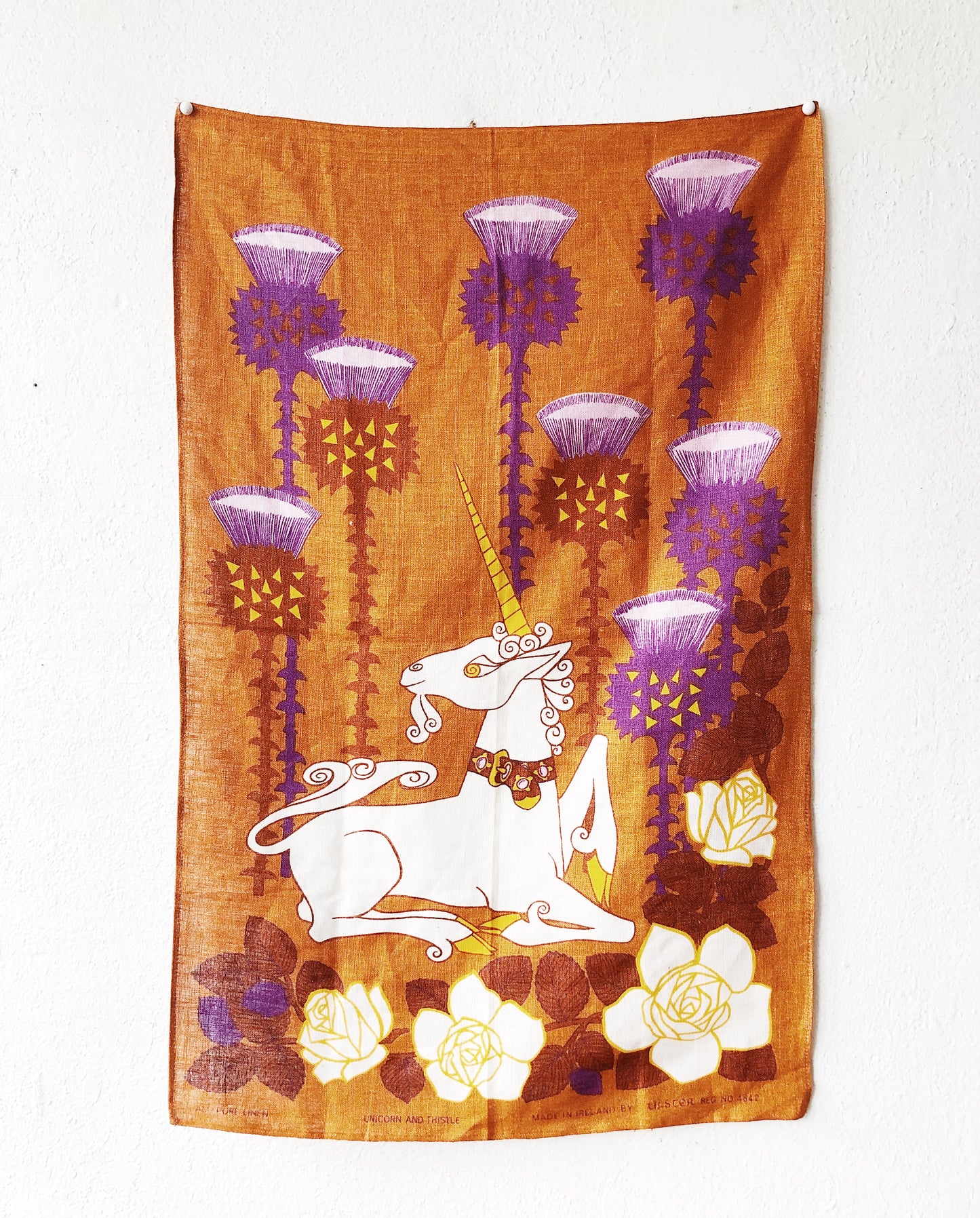 Vintage Irish Linen Unicorn Textile