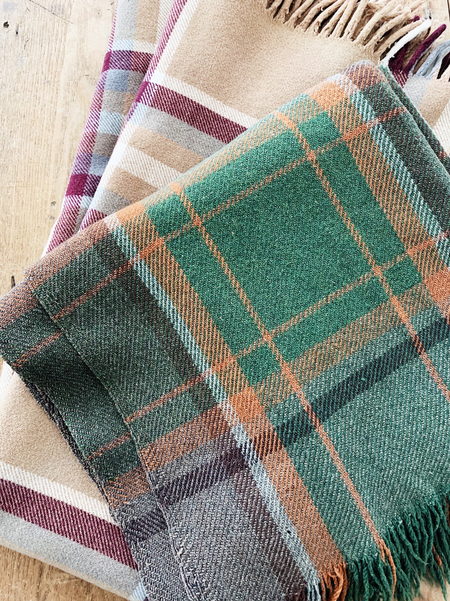 Vintage Wool Plaid Blanket