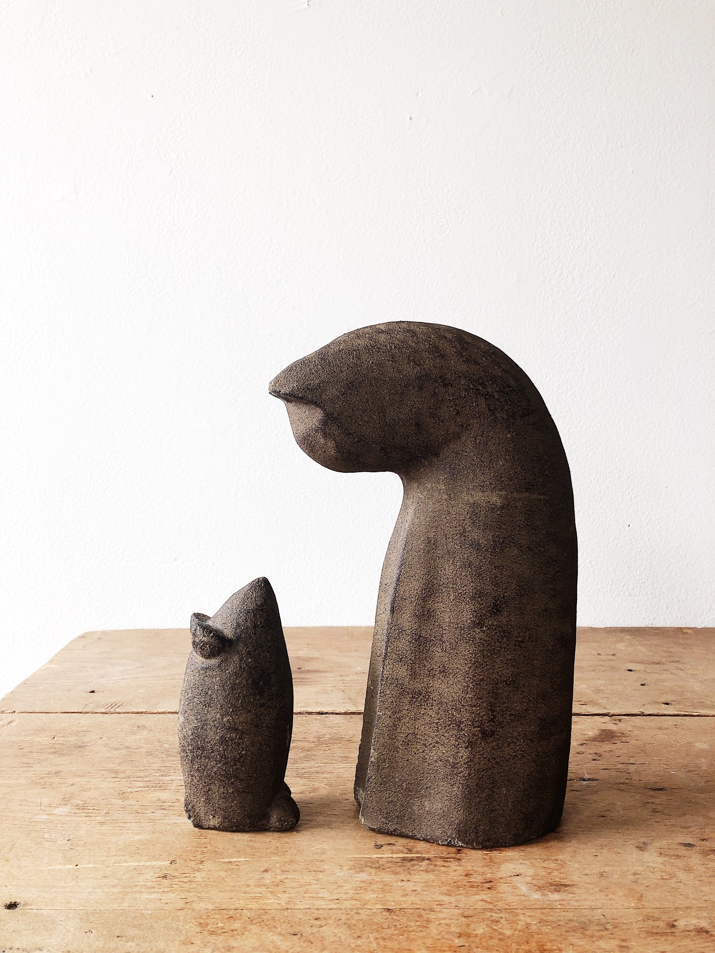 Charming Vintage Stone Modernist Cat and Mouse
