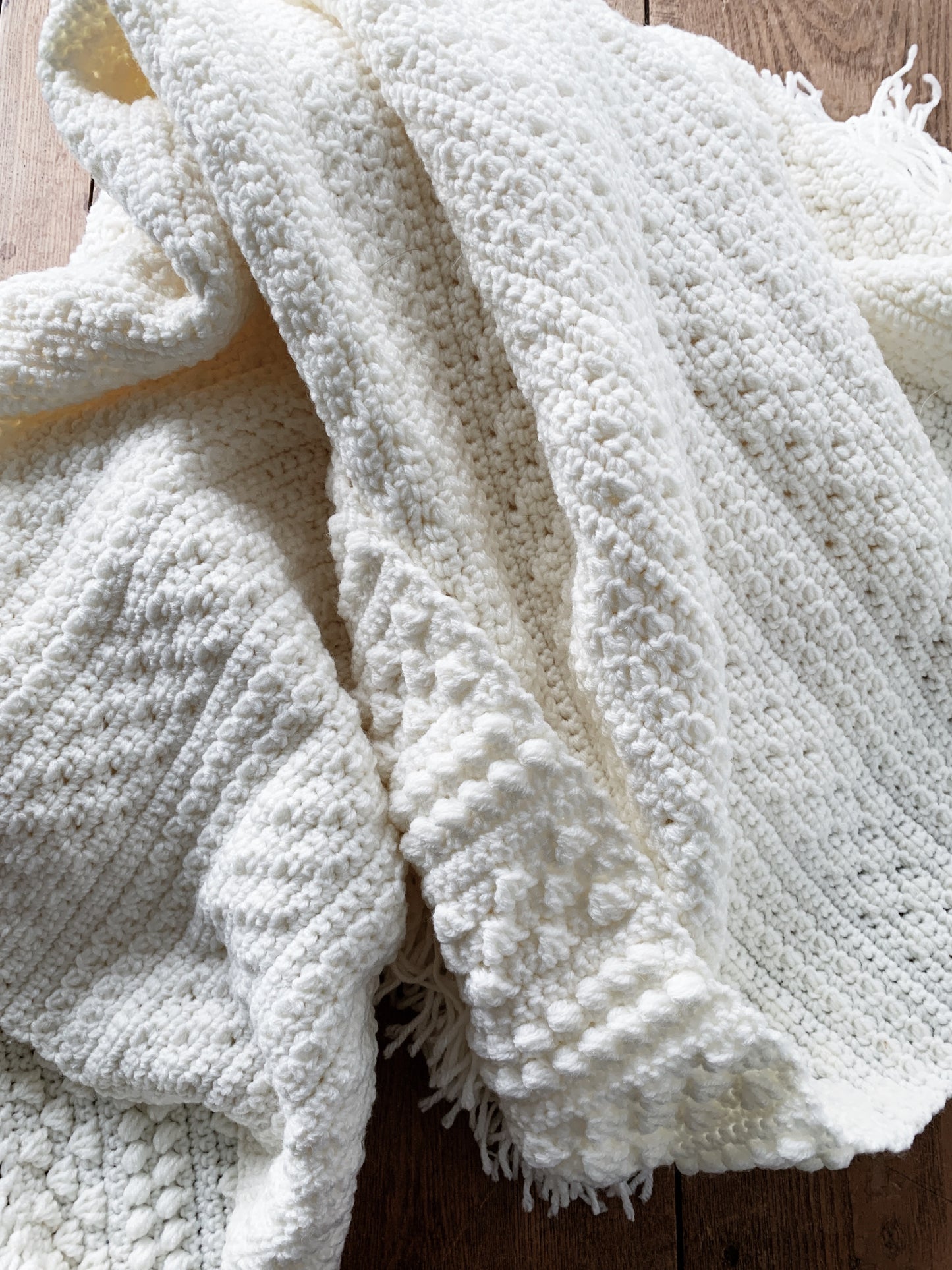 Handmade Popcorn Stitch Creamy White Afghan
