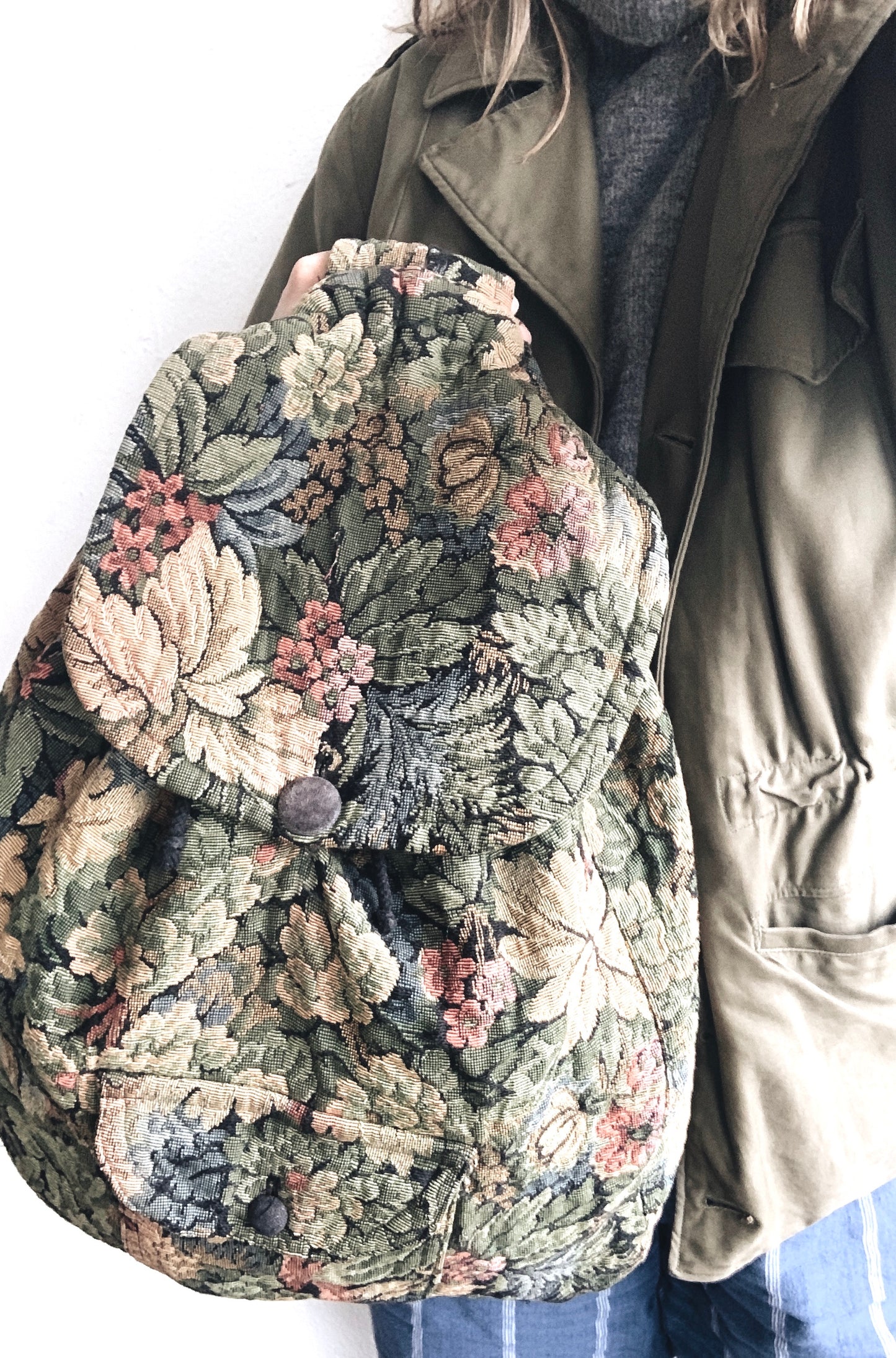 Vintage Handmade Floral Brocade Backpack
