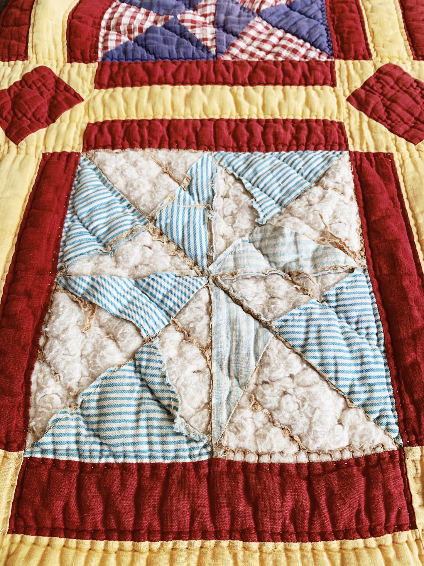 Antique Cotton Star and Diamond Patterned Quilt