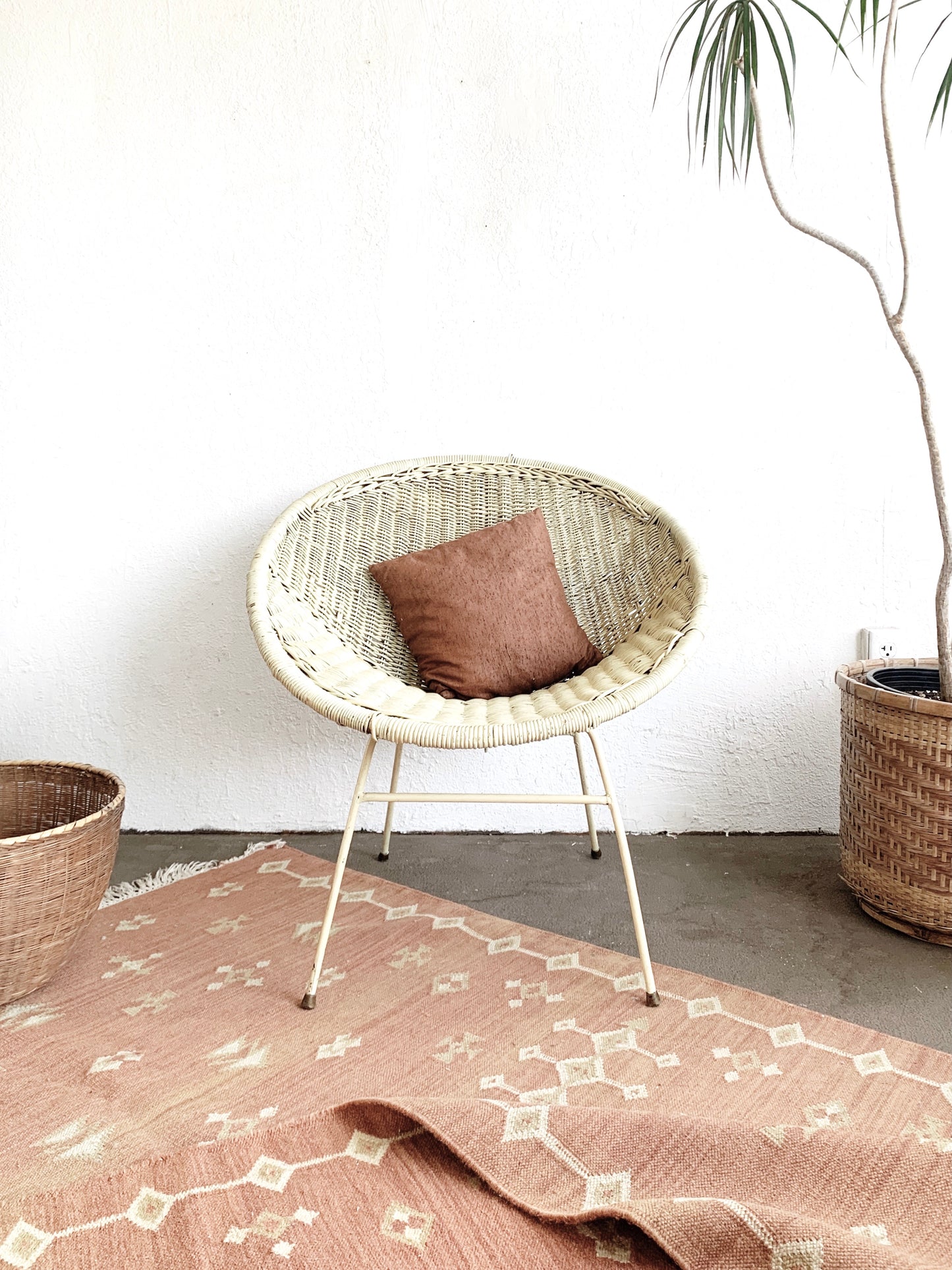 Mid Century Wicker Bucket Chair