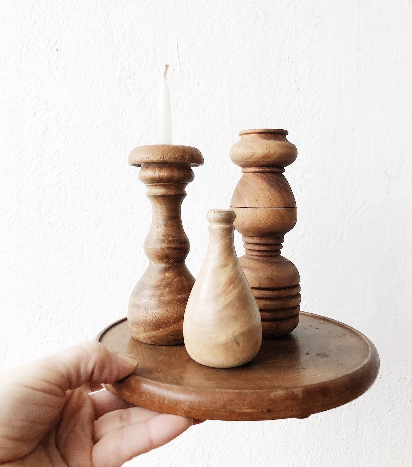 Trio Vintage Hand Turned Candlesticks