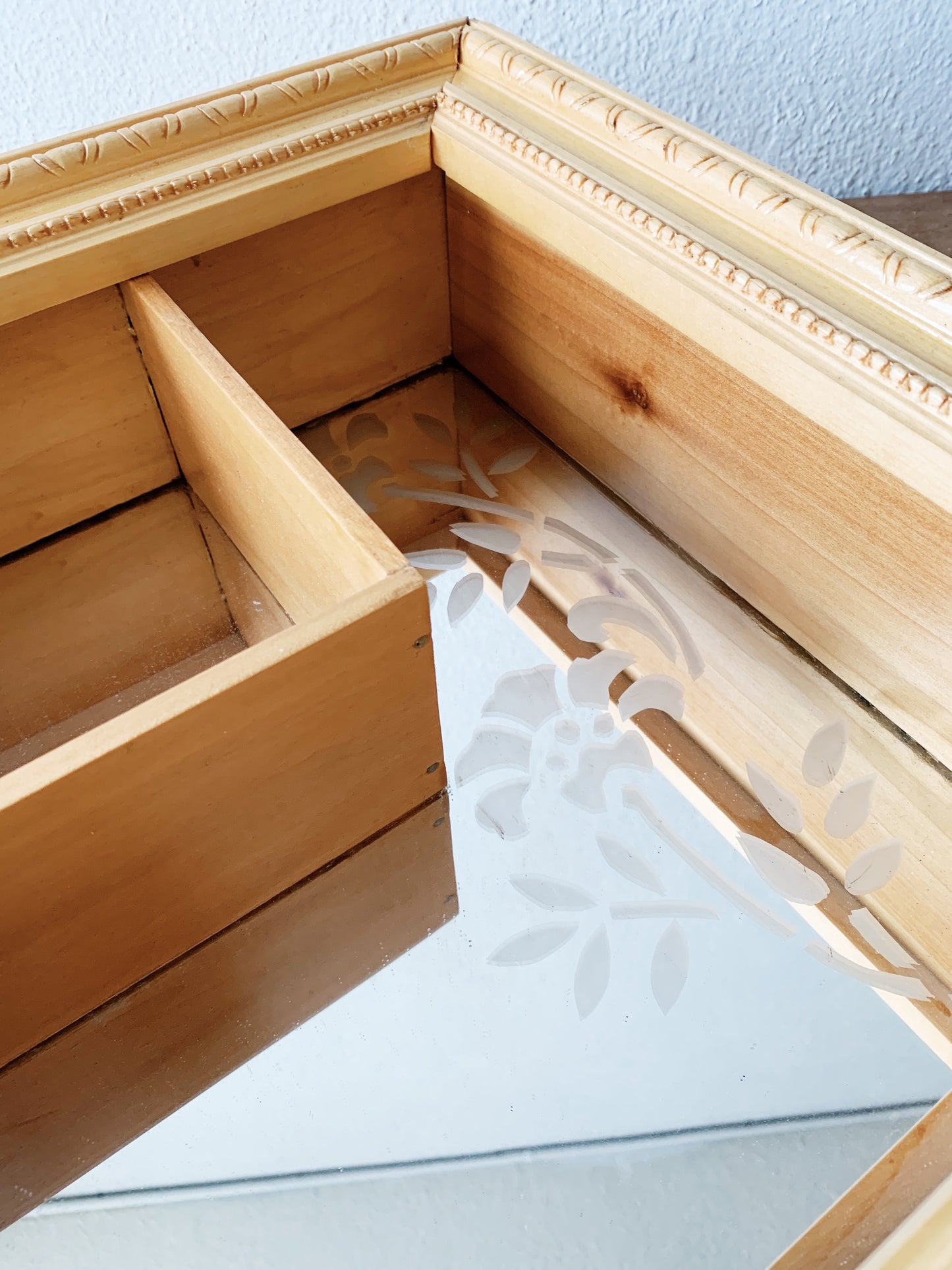Vintage Etched Mirrored Shadow Box Shelf