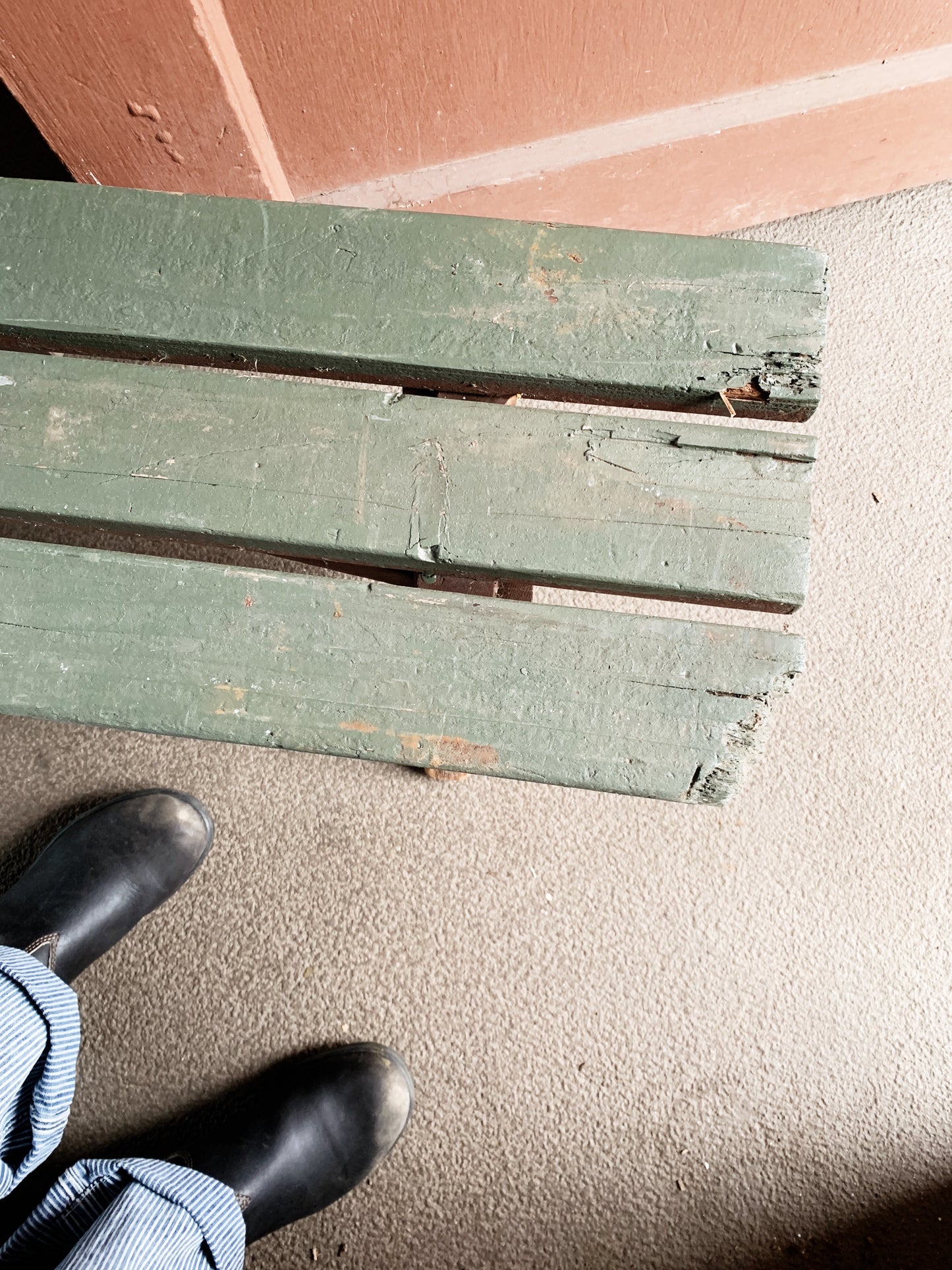 Long Vintage Wood Picnic Bench