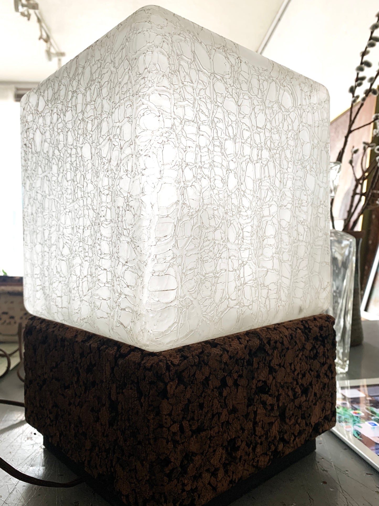 1960’s Cork and Glass Cube Lamp