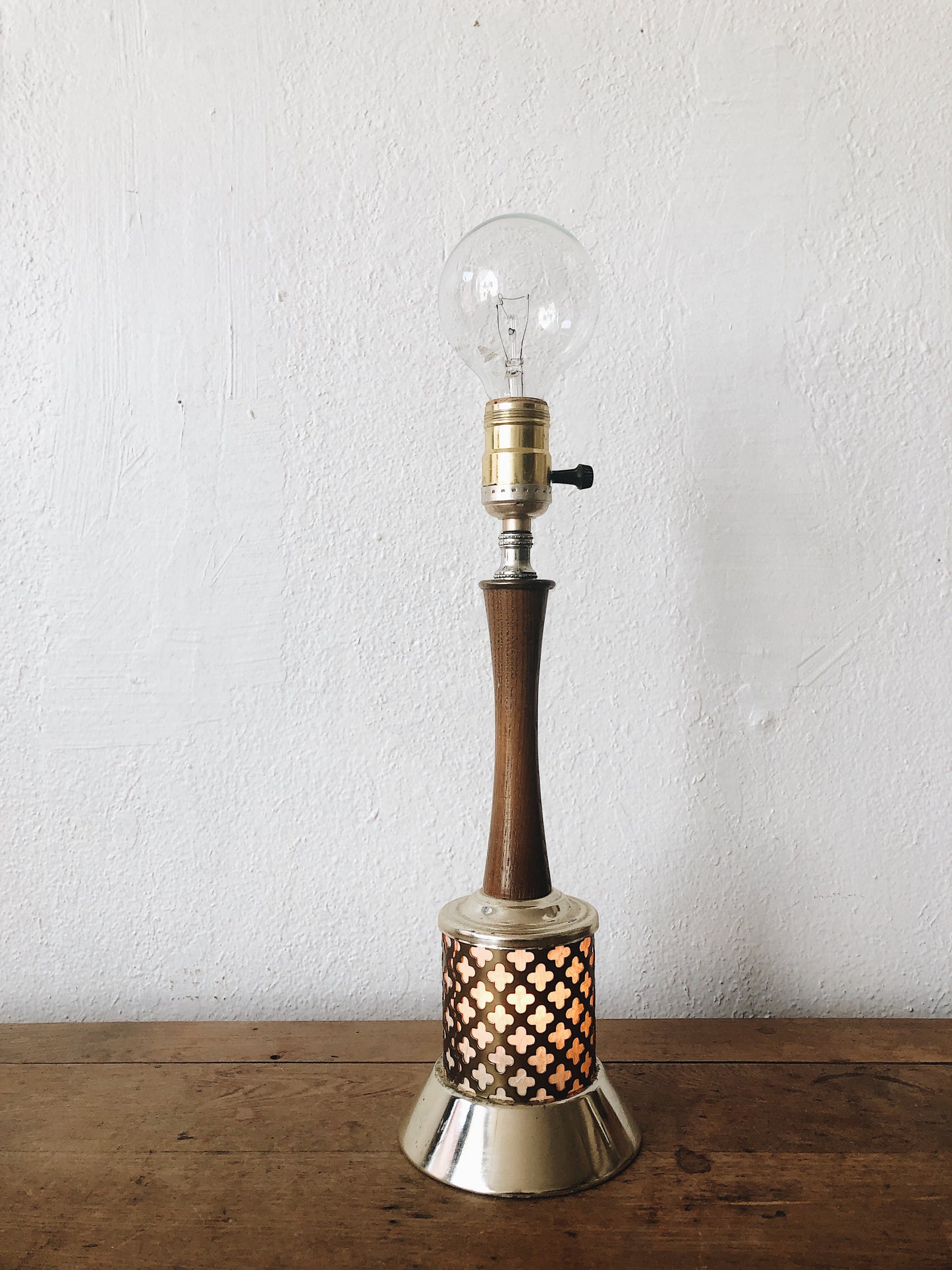 Vintage MCM Brass and Teak Lamp with Nightlight
