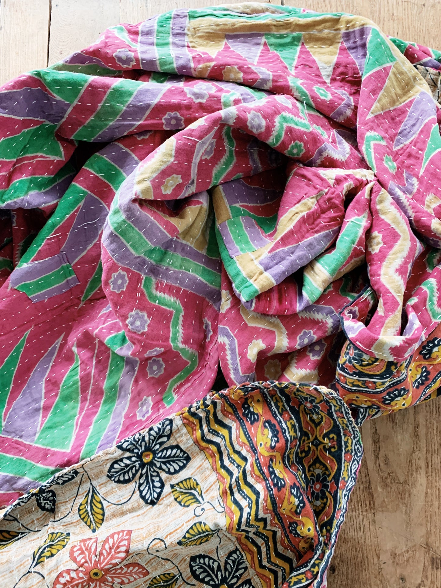 Vintage Reversible Cotton Kantha Quilt
