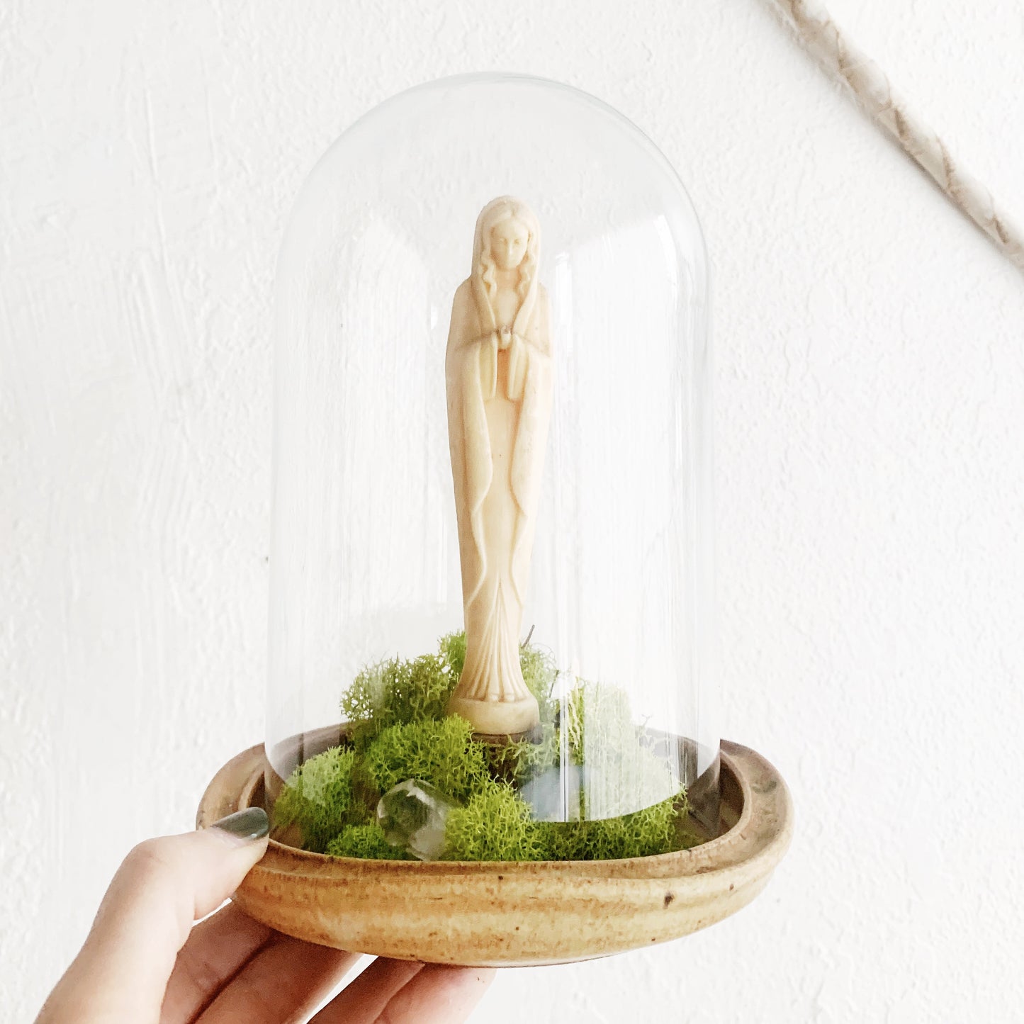 Antique Mary Cloche Display With Crystals