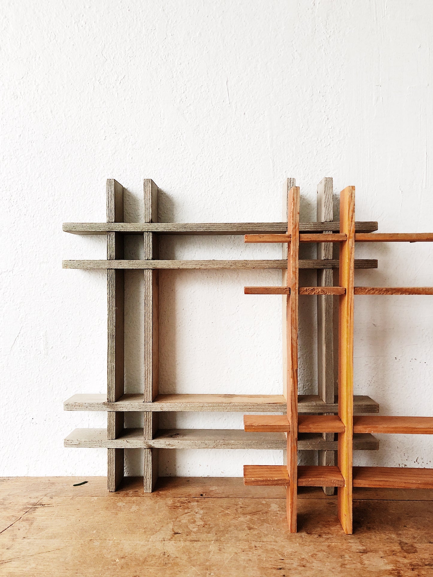 Vintage Wood Grid Shelf