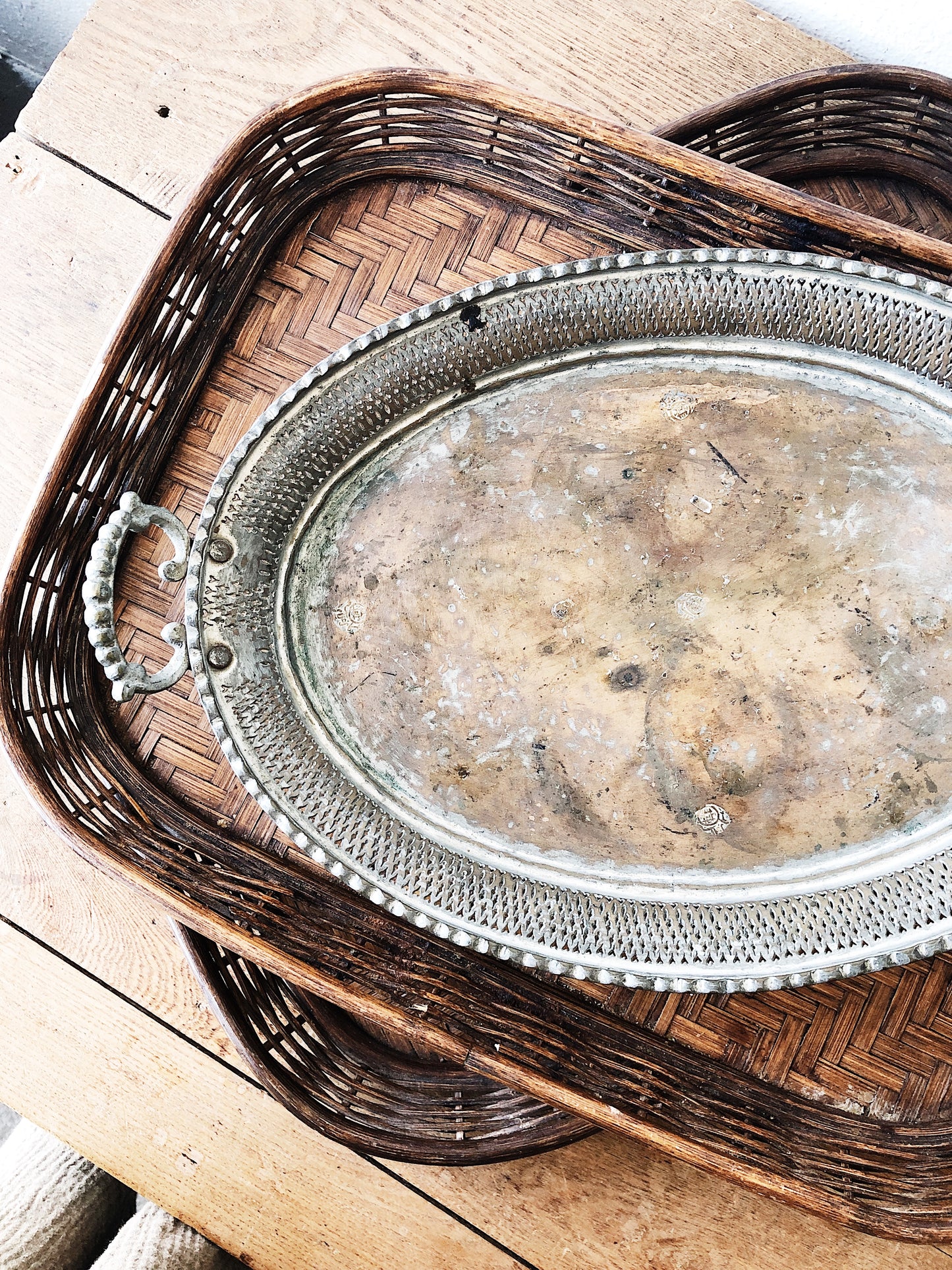 Vintage Woven Wood Tray