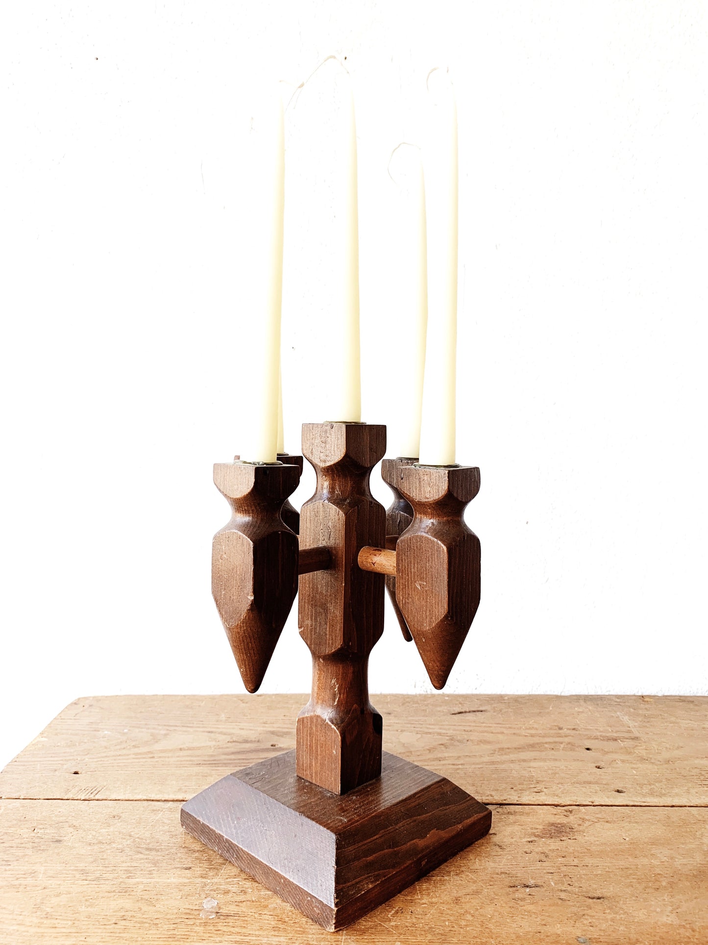 Vintage Heritage Wood Candelabra with Tapers
