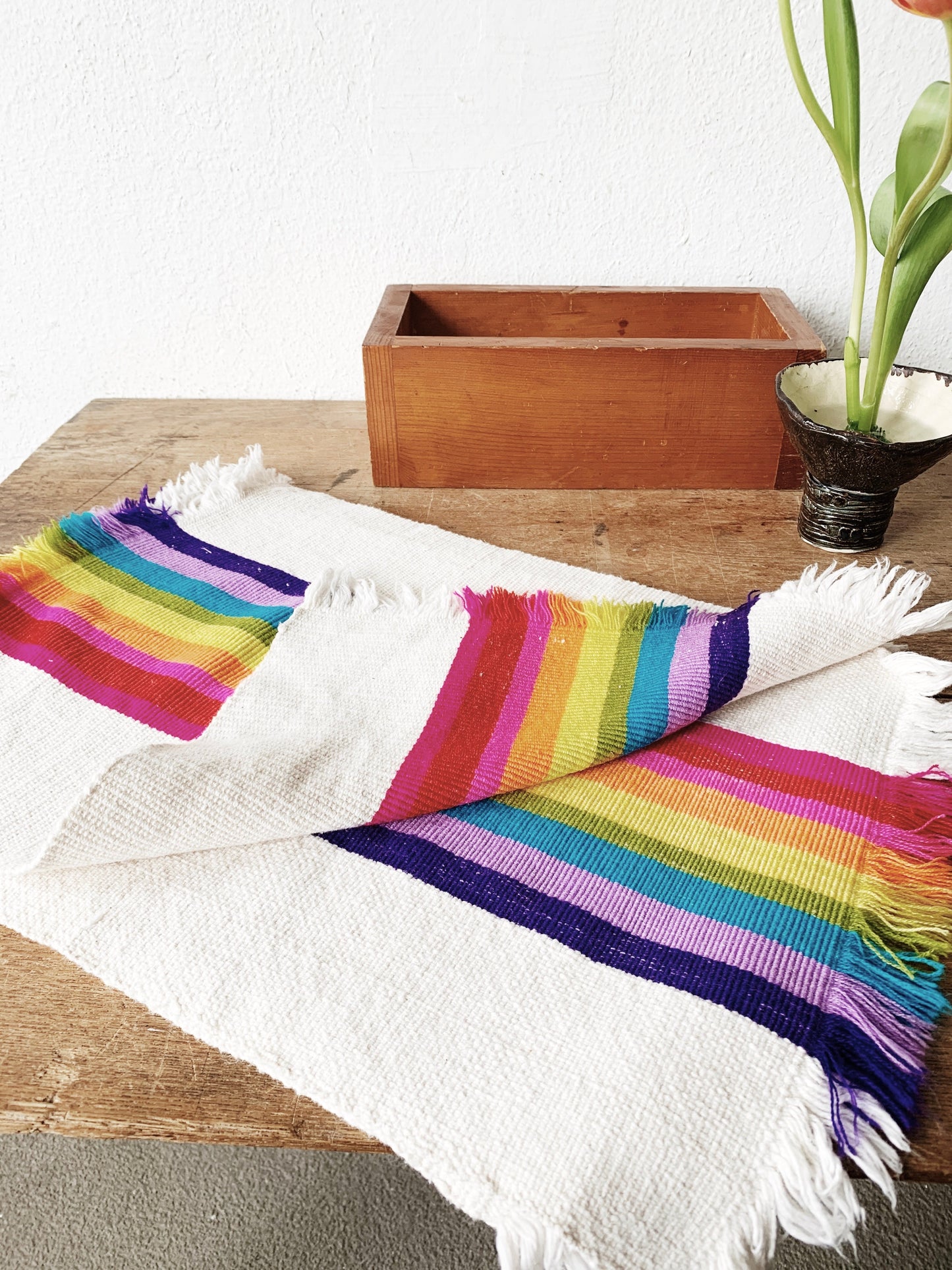 Vintage Woven Rainbow Mats Set of Five