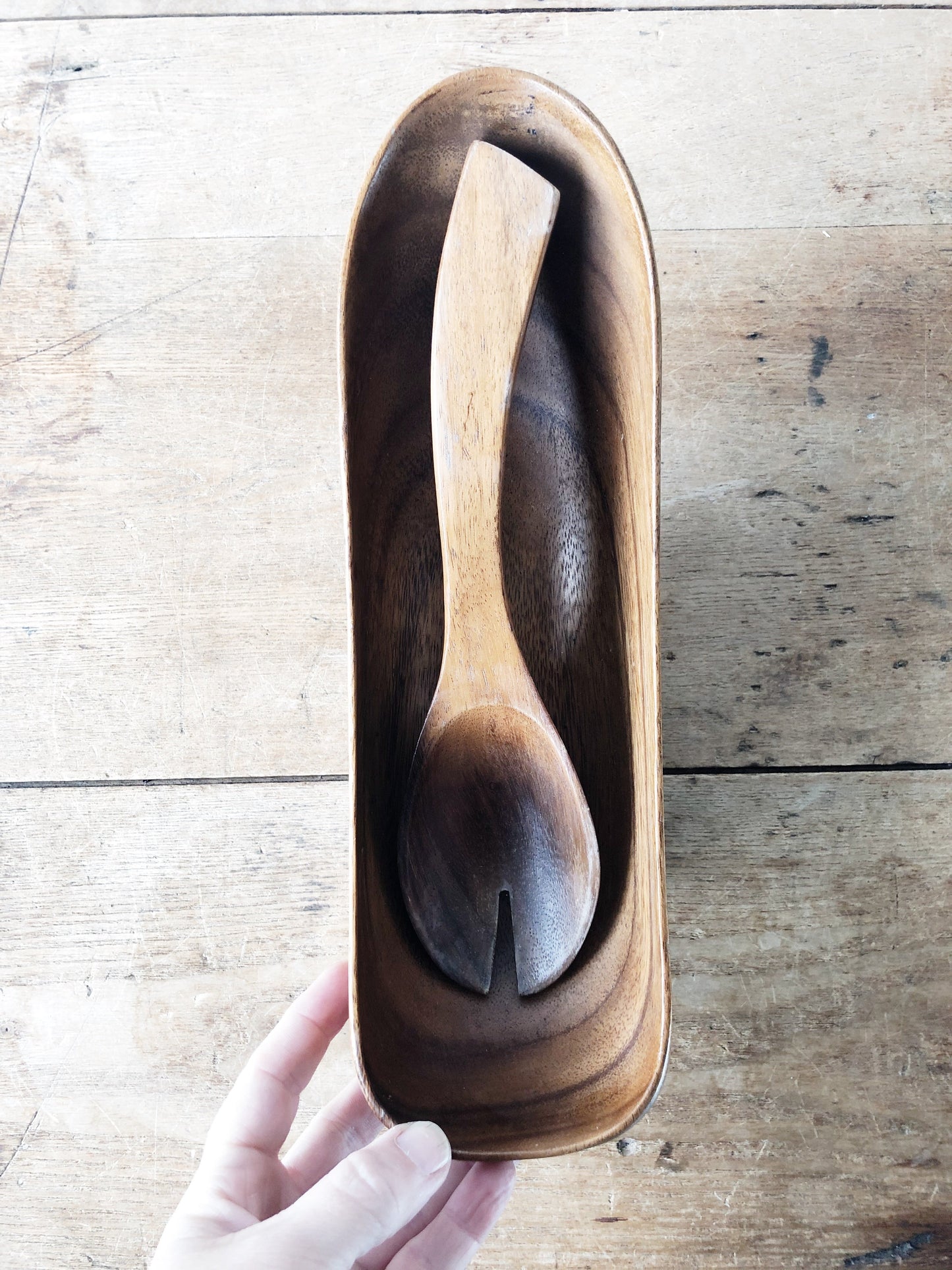 Mid Century Teak Wood Bowl with Server