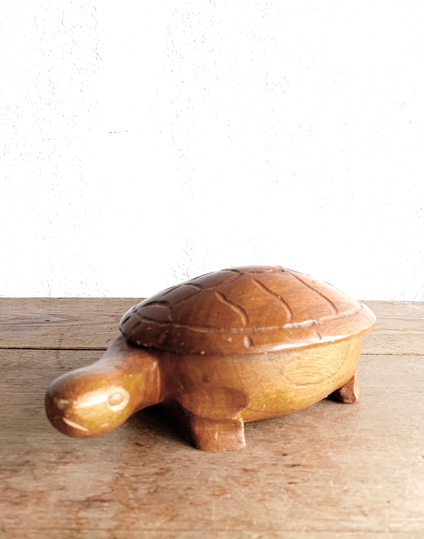 Vintage Carved Wood Turtle Stash Box