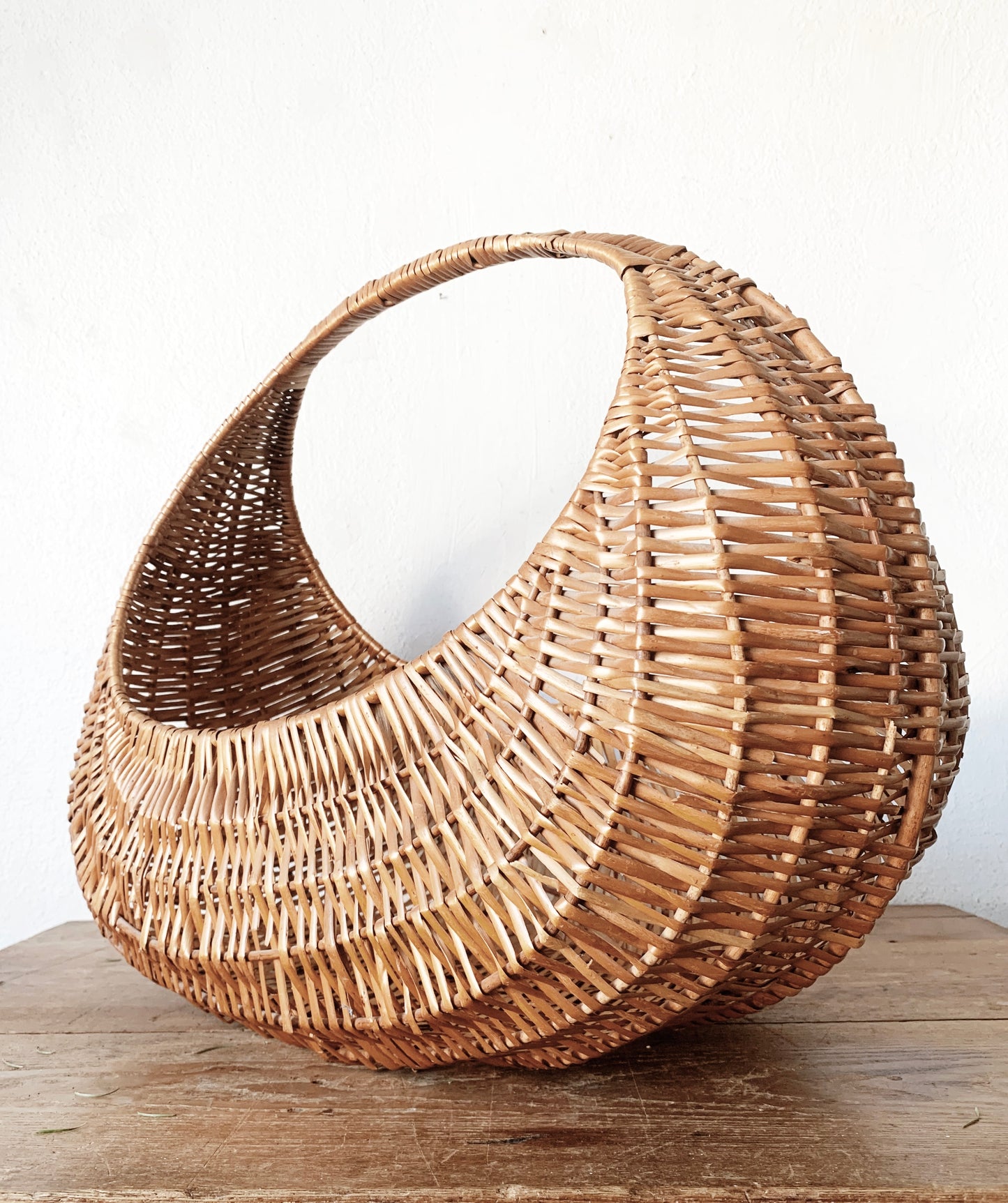 Extra Large Vintage Half Moon Gathering Basket
