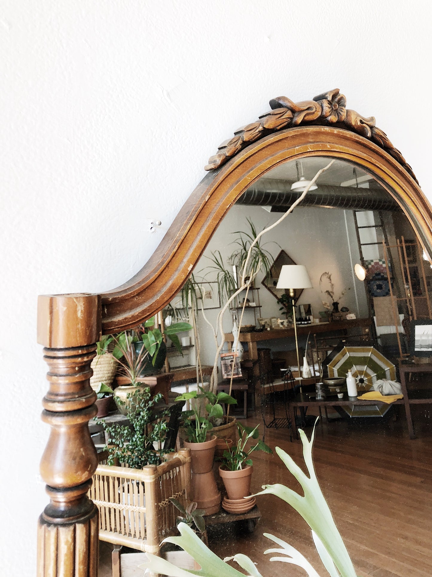 Vintage Arched Wood Mirror