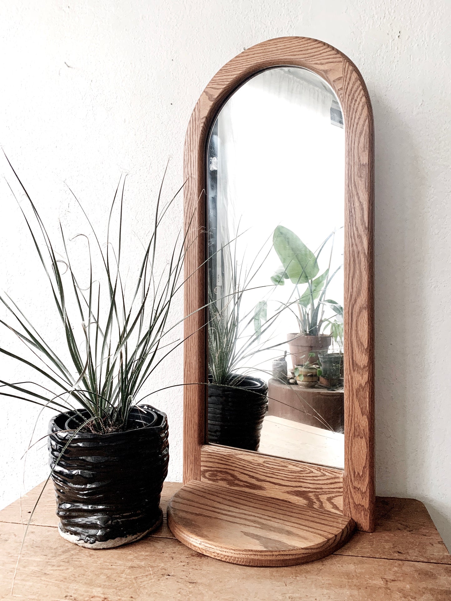 Large Vintage Oak Mirror / Shelf